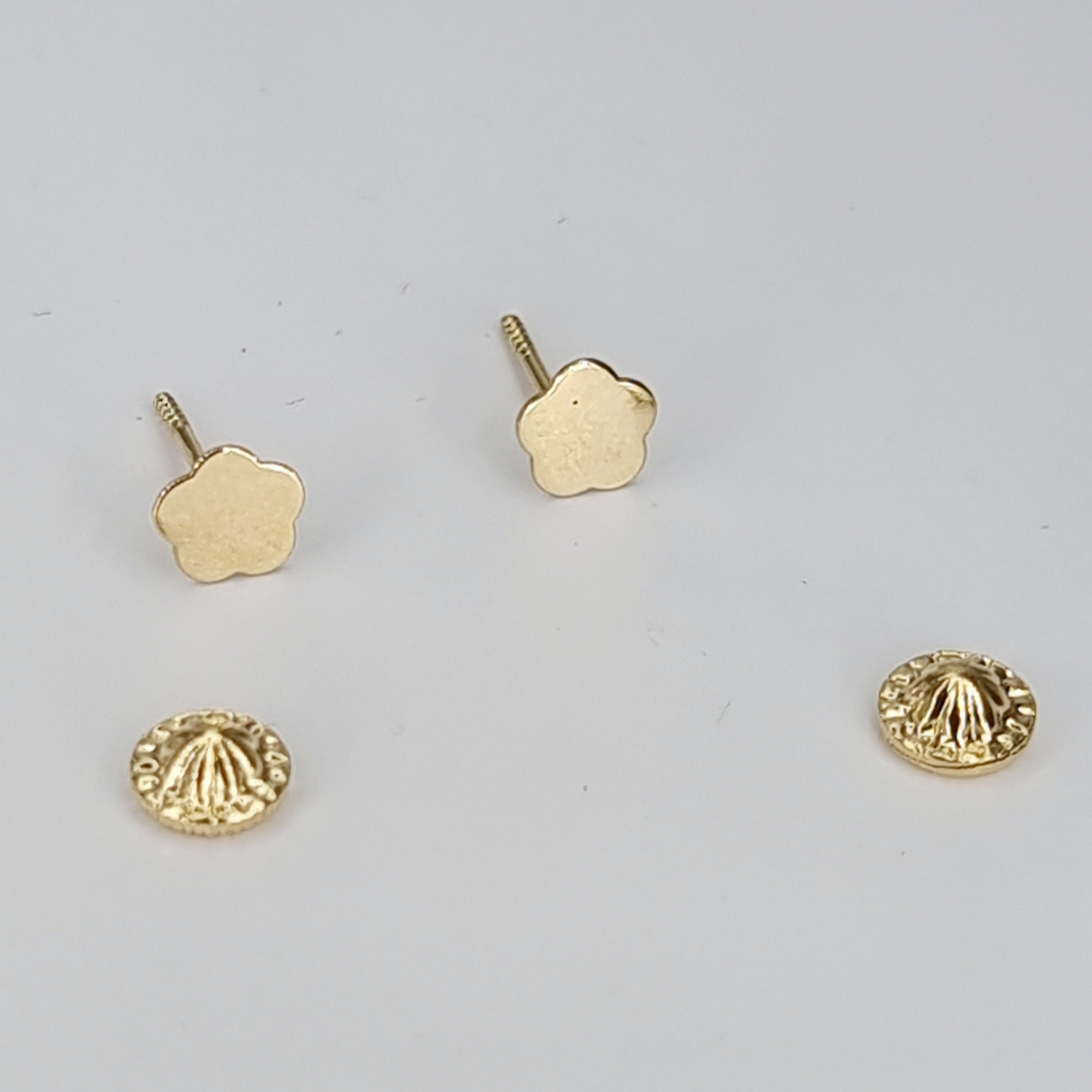 18K Pure Gold Flower Screw Earring Set