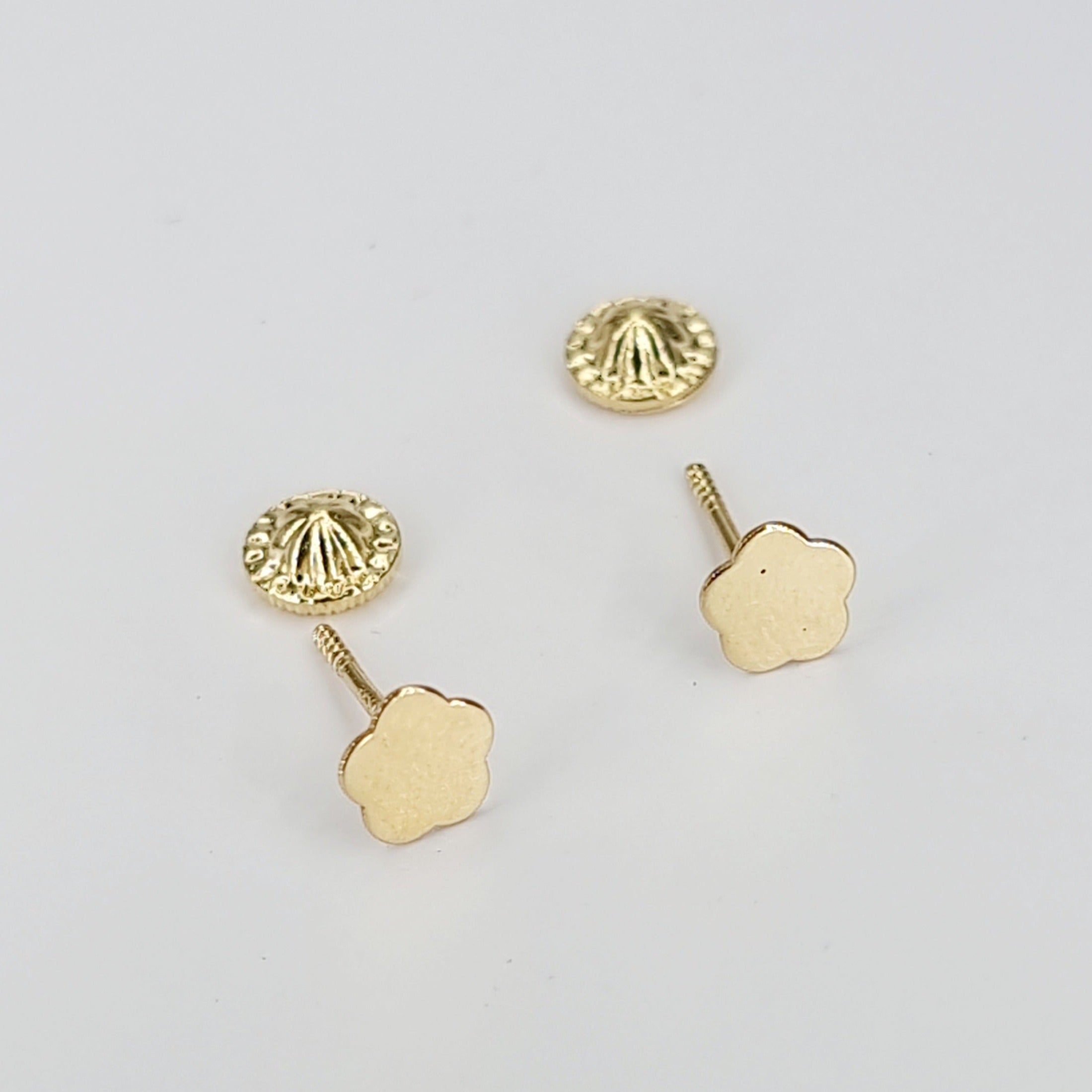 18K Pure Gold Flower Screw Earring Set