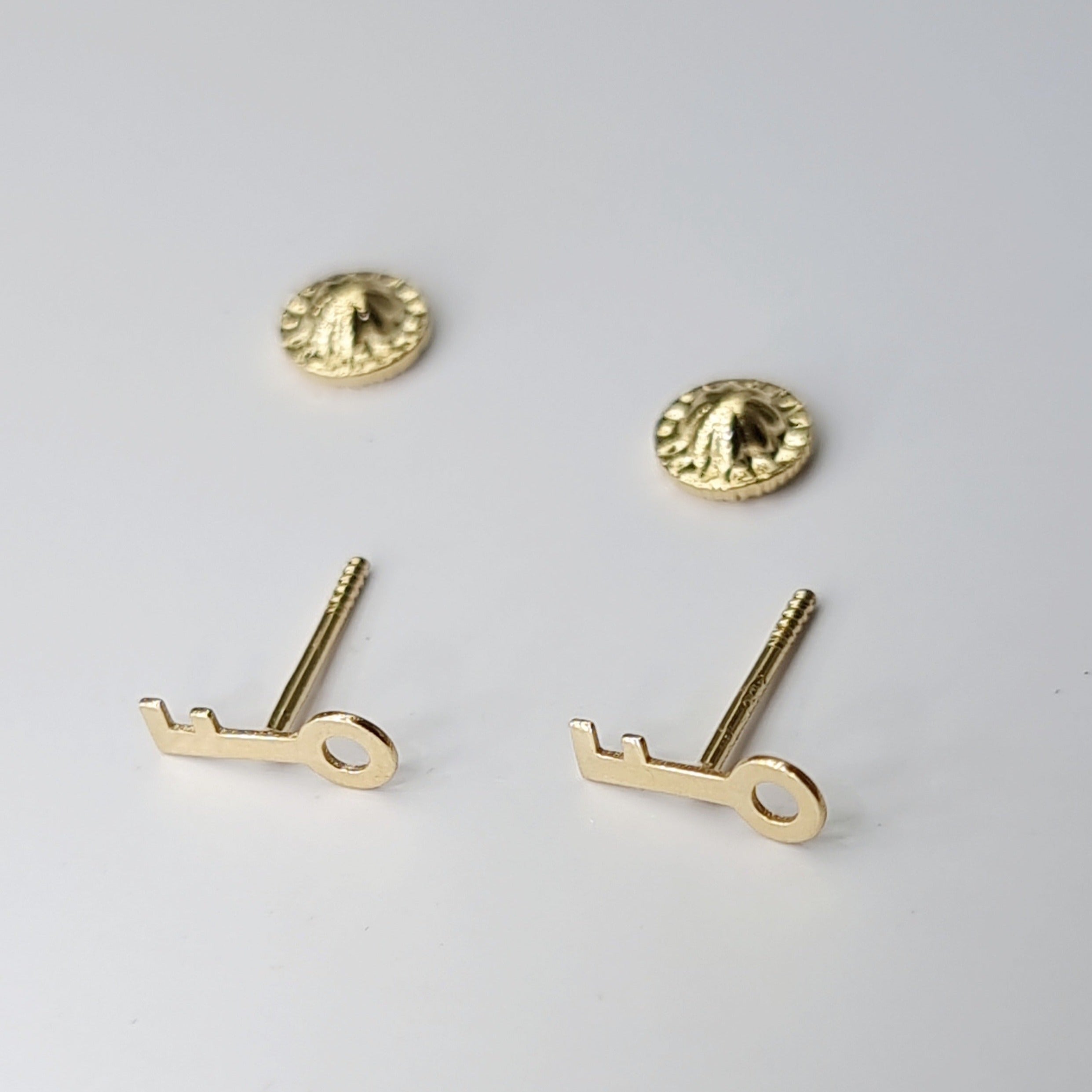 18K Pure Gold Key Screw Earring Set