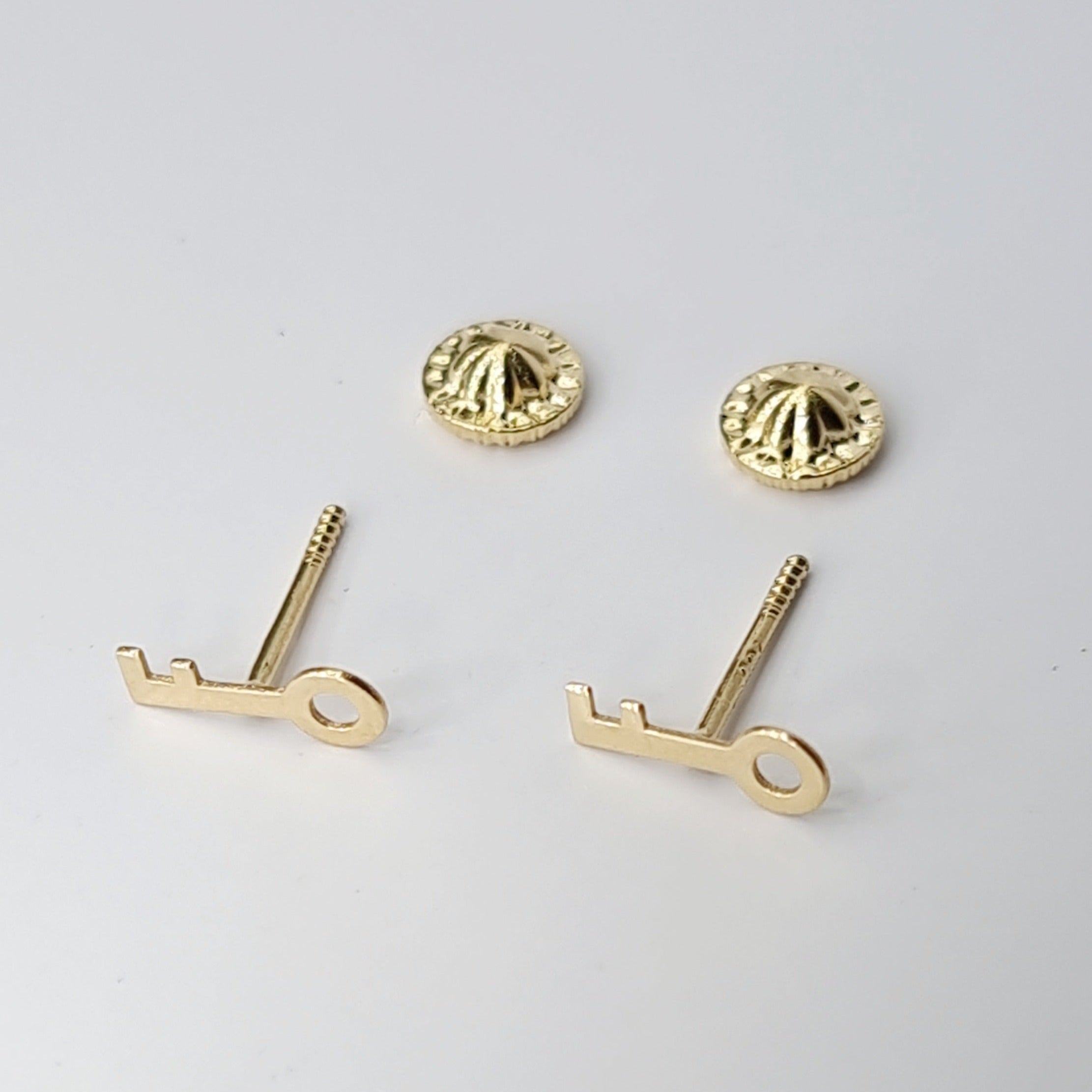 18K Pure Gold Key Screw Earring Set