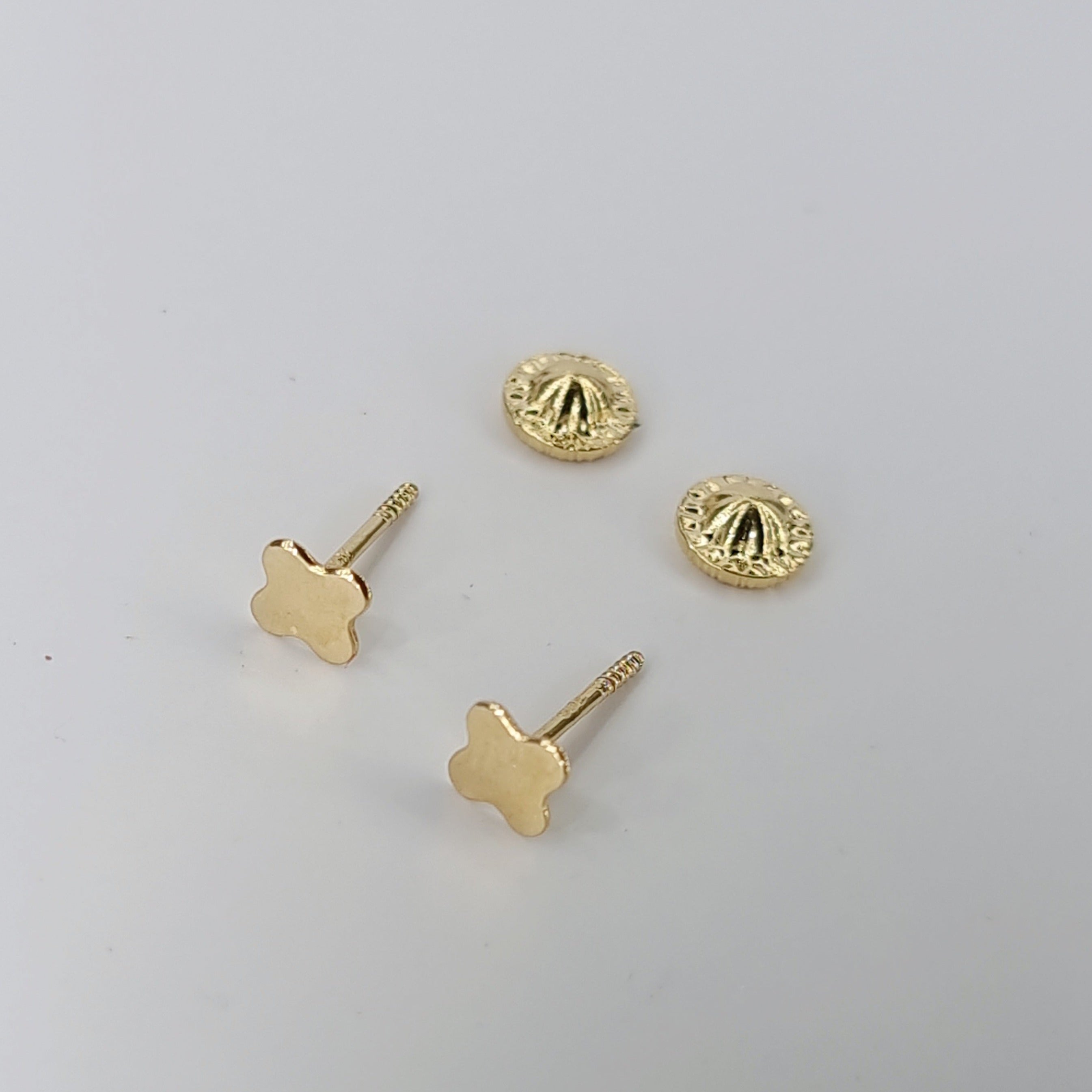 18K Pure Gold Flower Screw Earring Set
