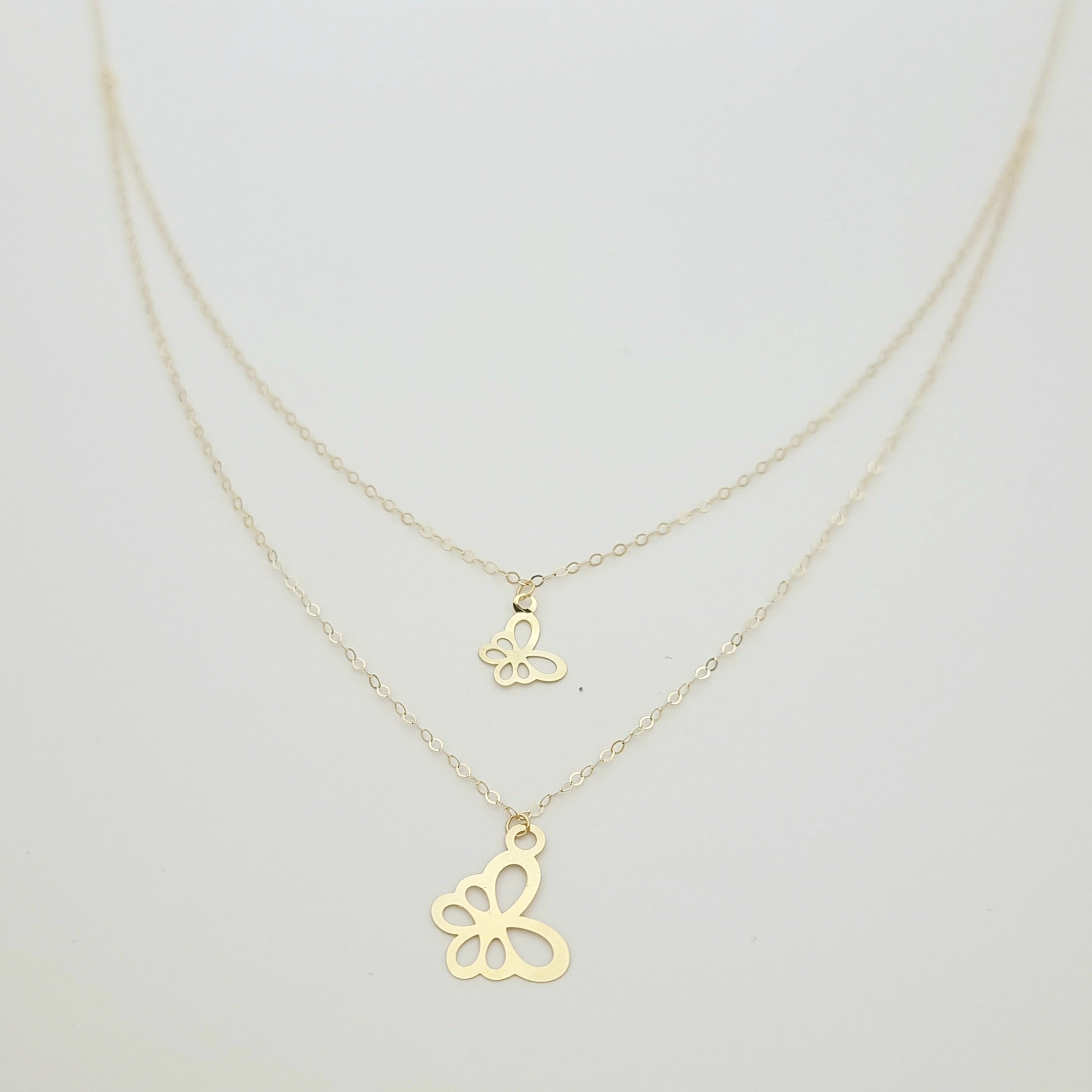 18K Pure Gold 2 Layer Butterfly Necklace