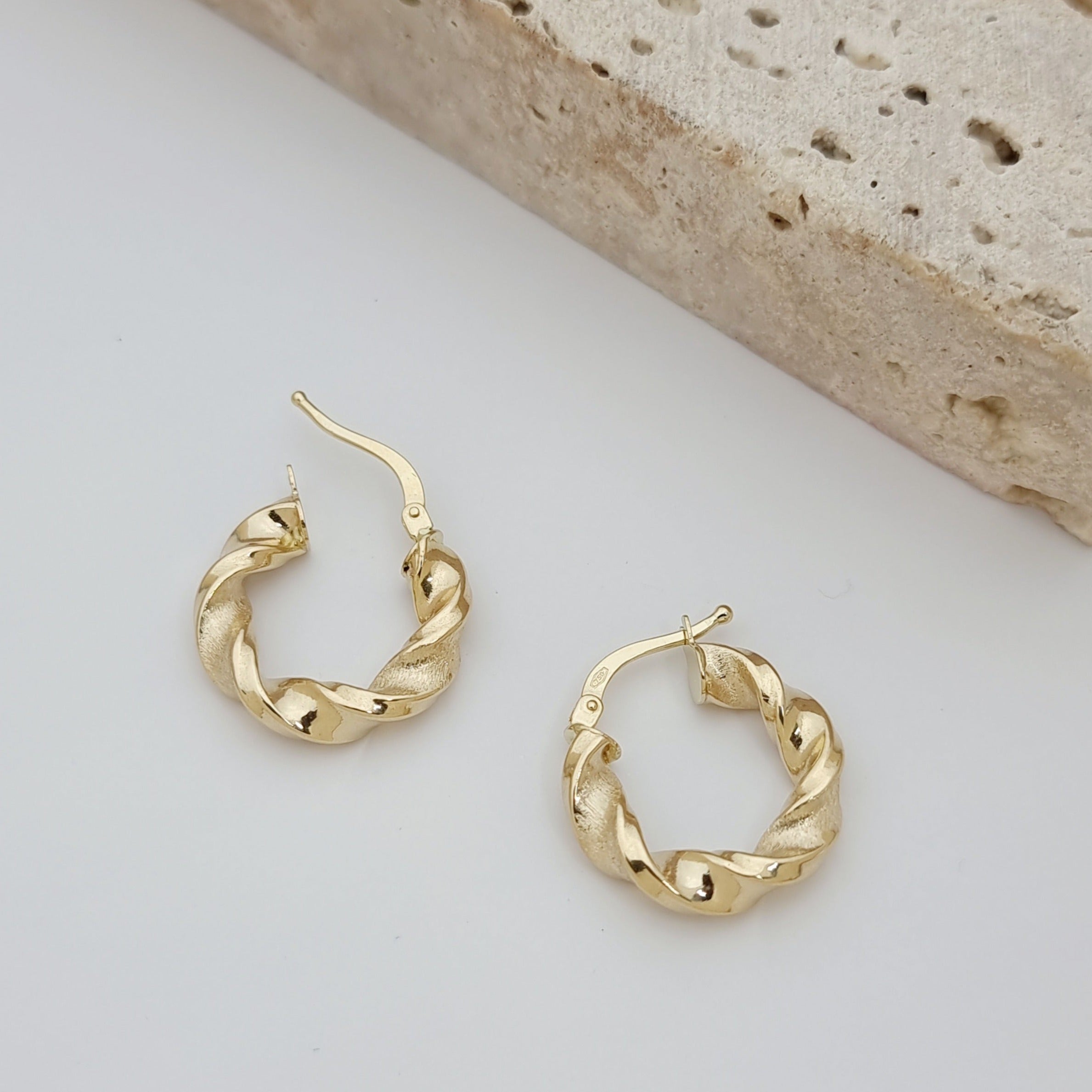 18K Pure Gold Twisted Round Earring Set