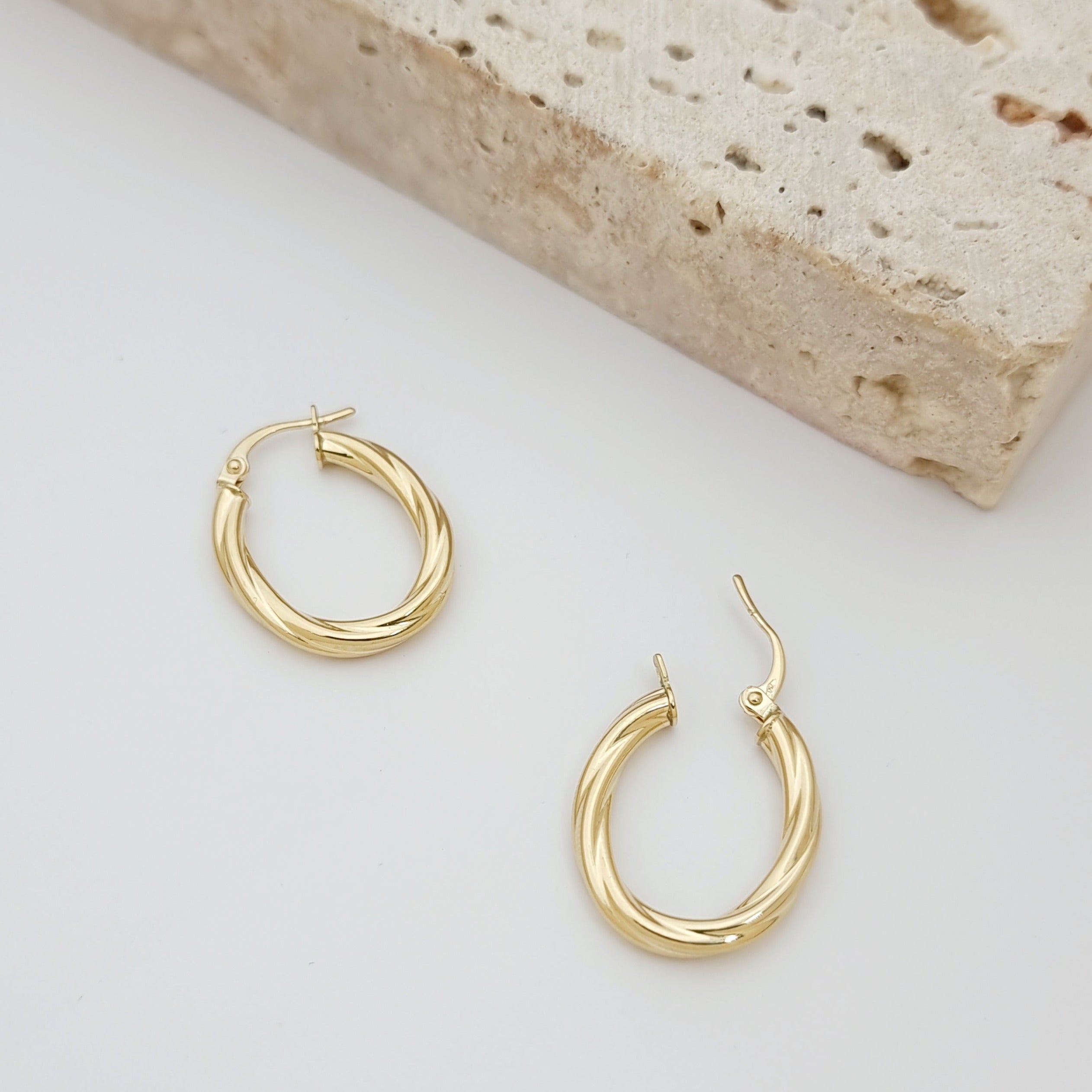 18K Pure Gold Oval Earring Set