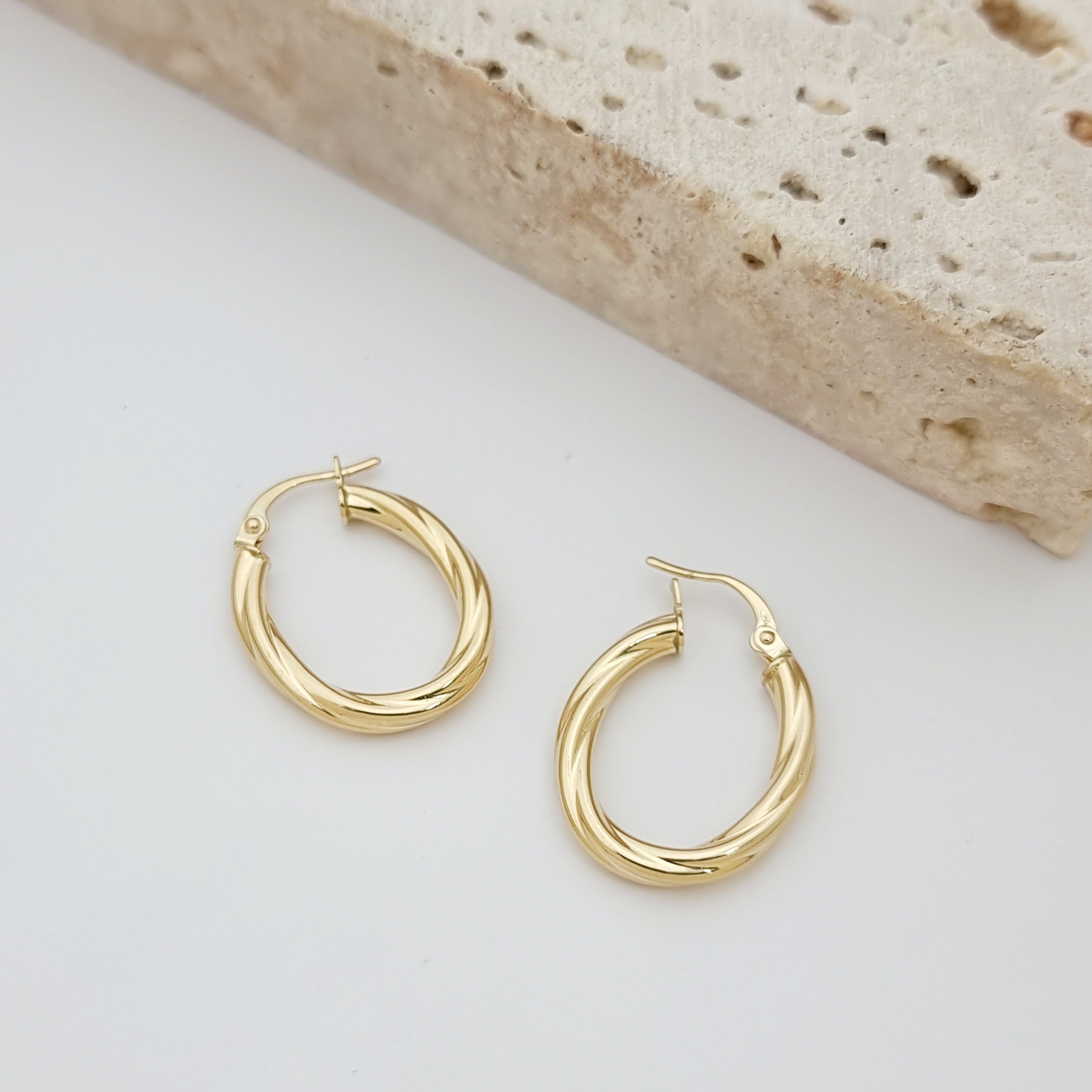 18K Pure Gold Oval Earring Set