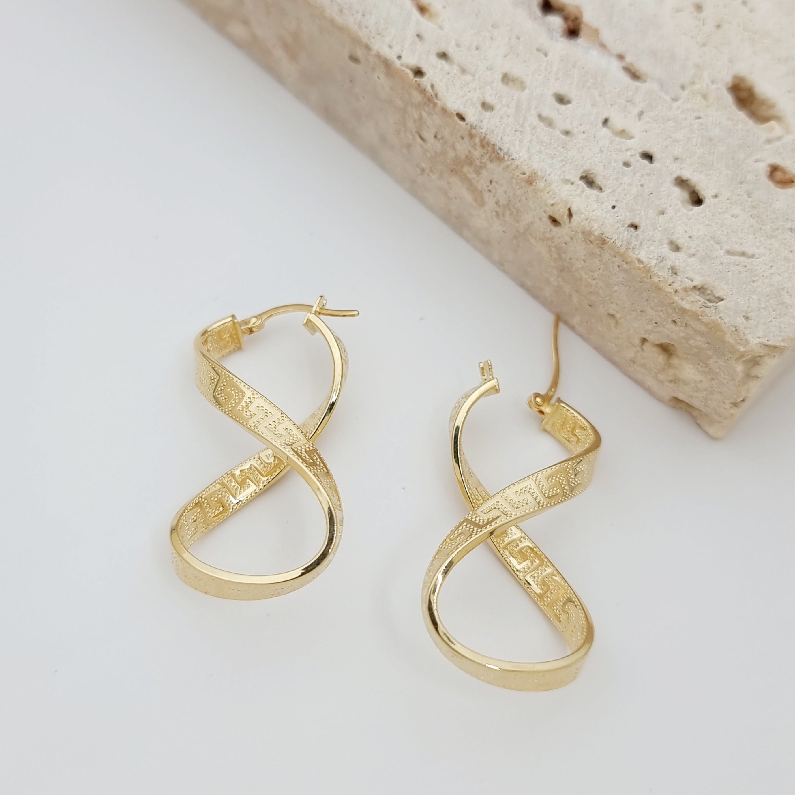 18K Pure Gold Twisted Infinity Earring Set