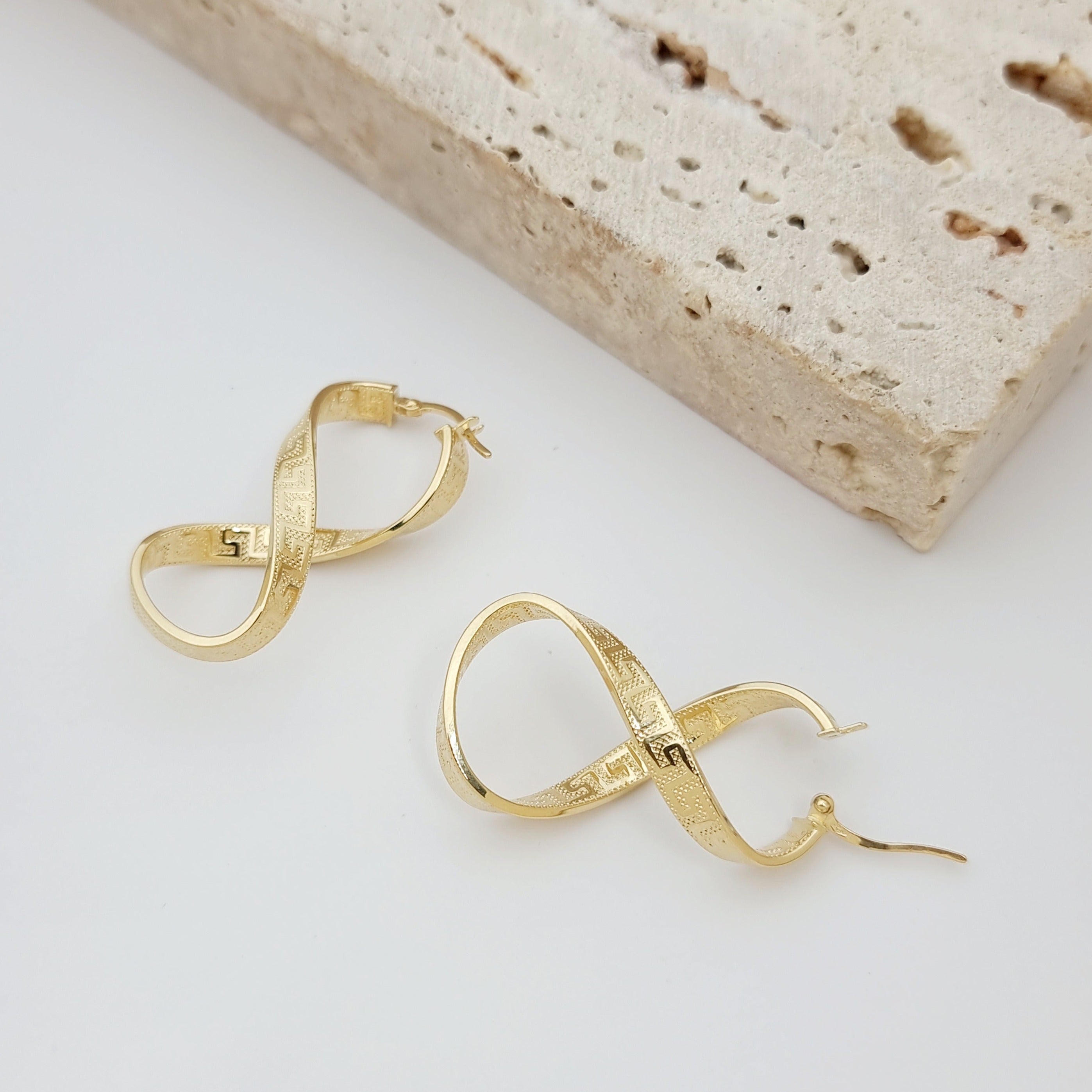 18K Pure Gold Twisted Infinity Earring Set