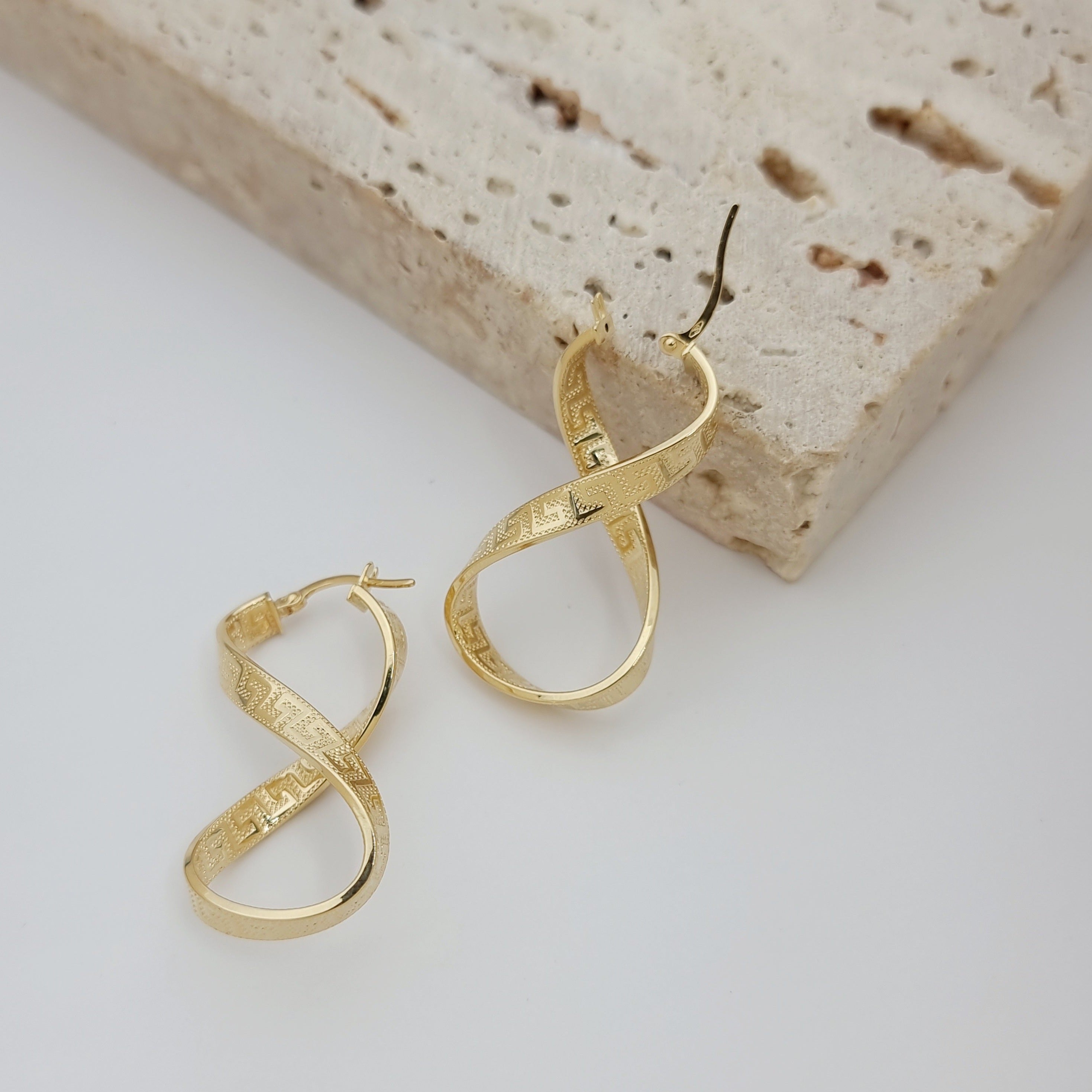 18K Pure Gold Twisted Infinity Earring Set