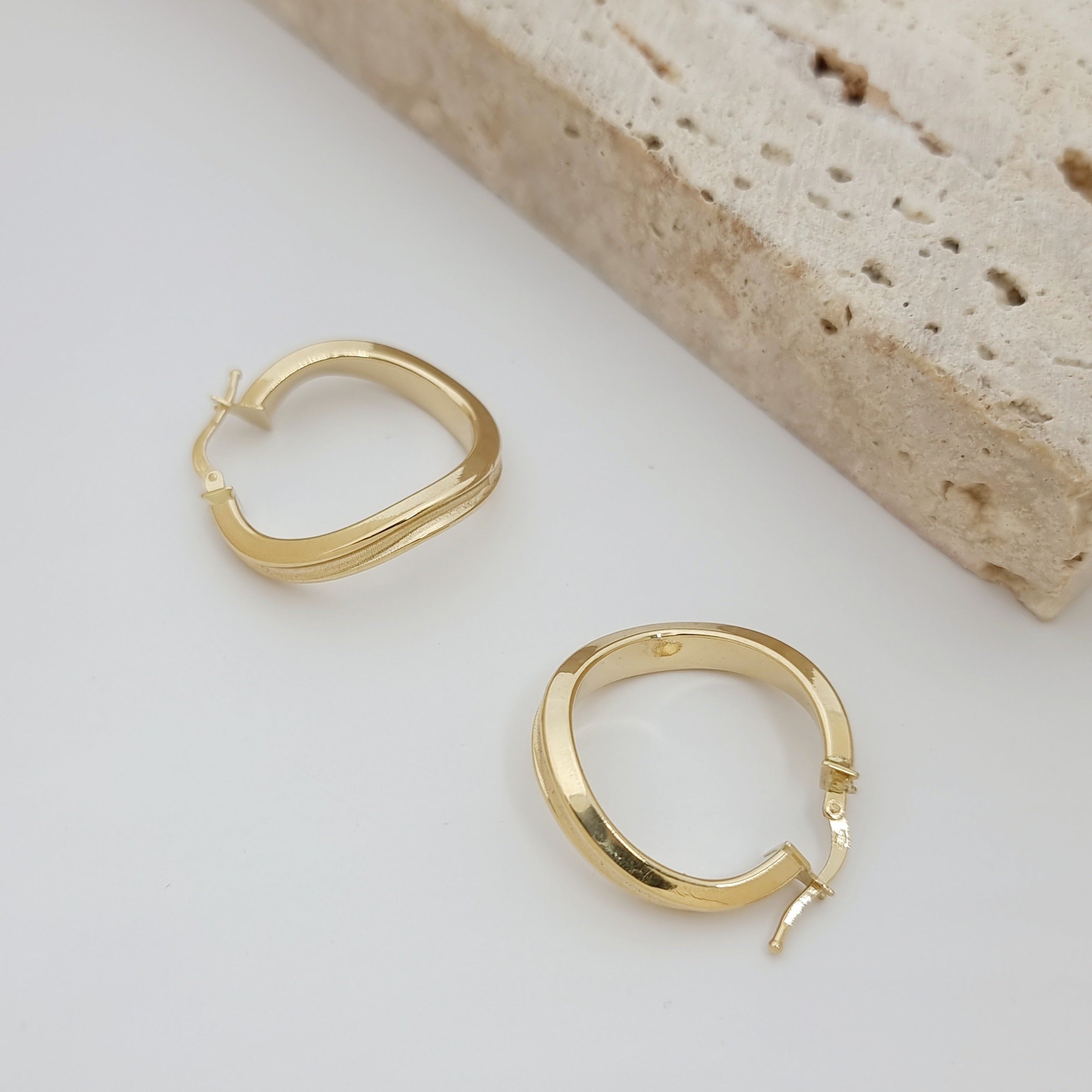 18K Pure Gold Twisted Oval Earring Set