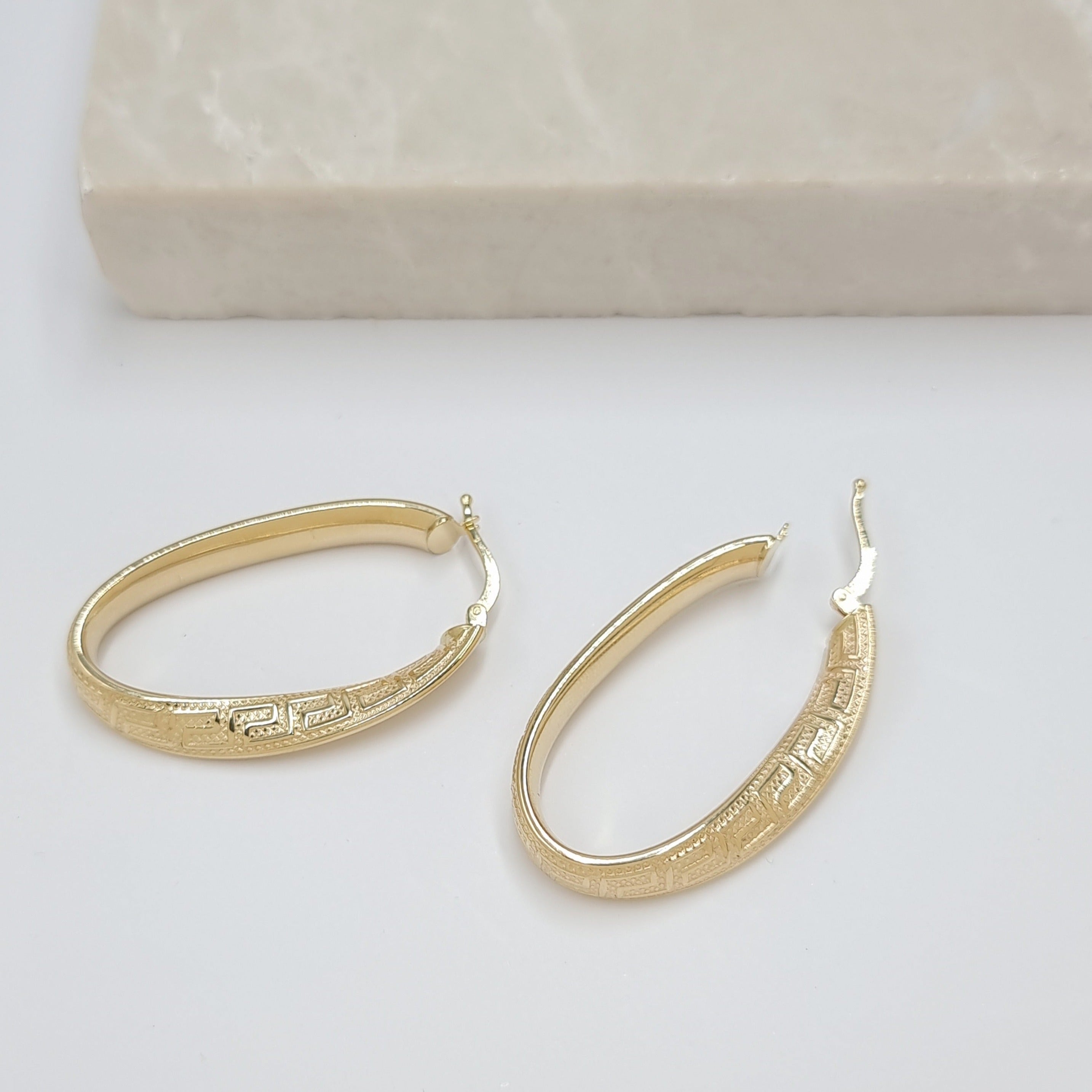 18K Pure Gold Oval Loop Earring Set