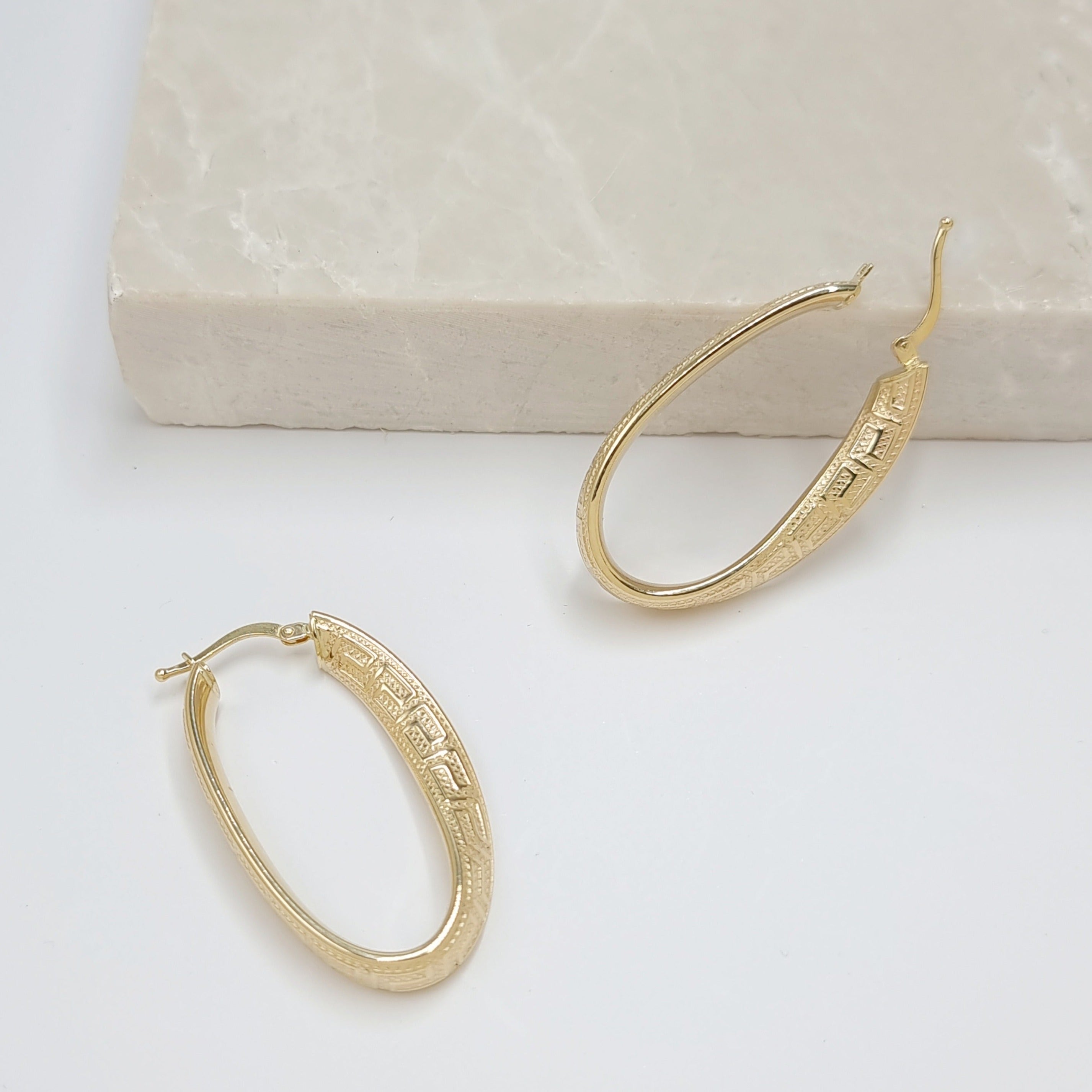 18K Pure Gold Oval Loop Earring Set