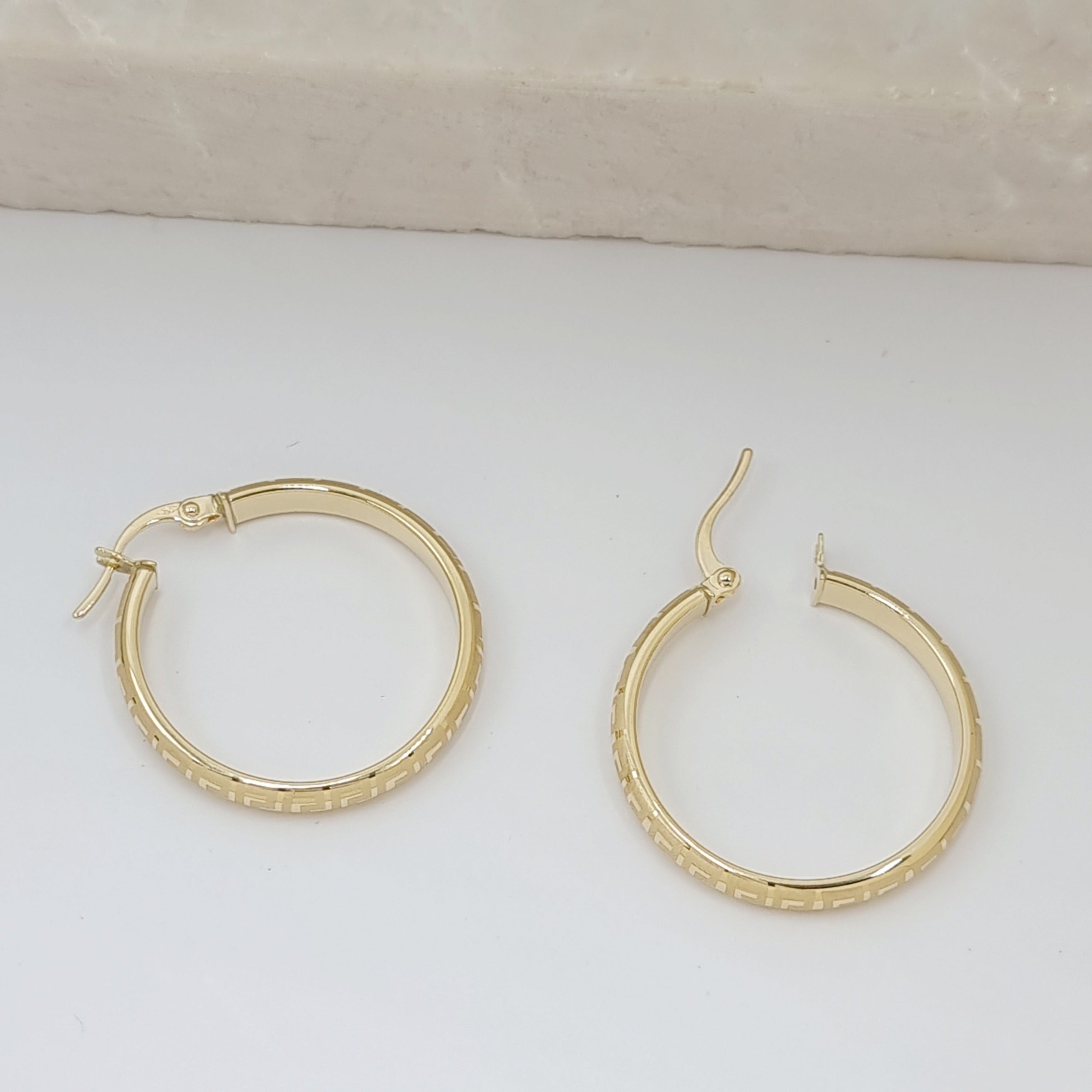 18K Pure Gold Round Earring Set