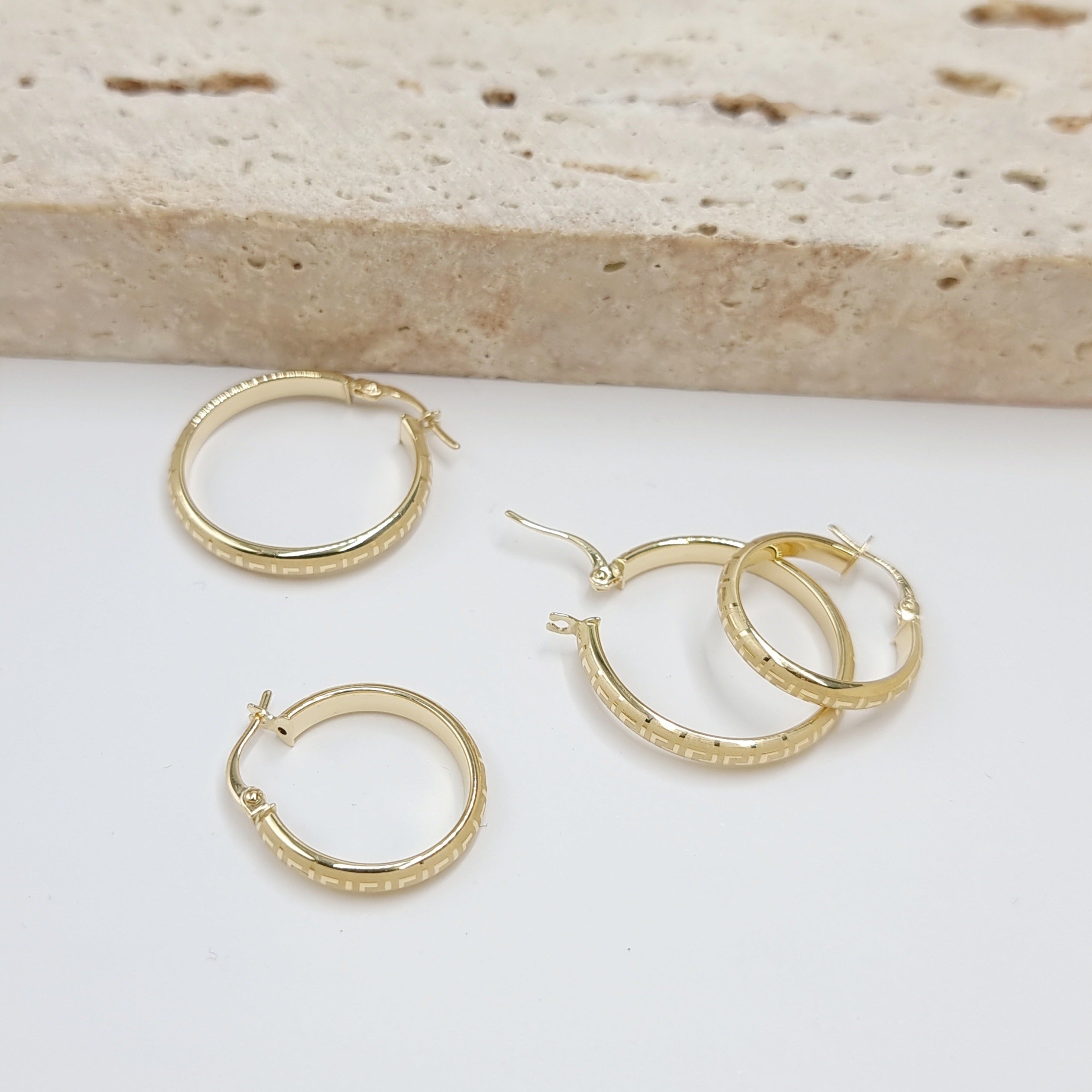 18K Pure Gold Round Earring Set