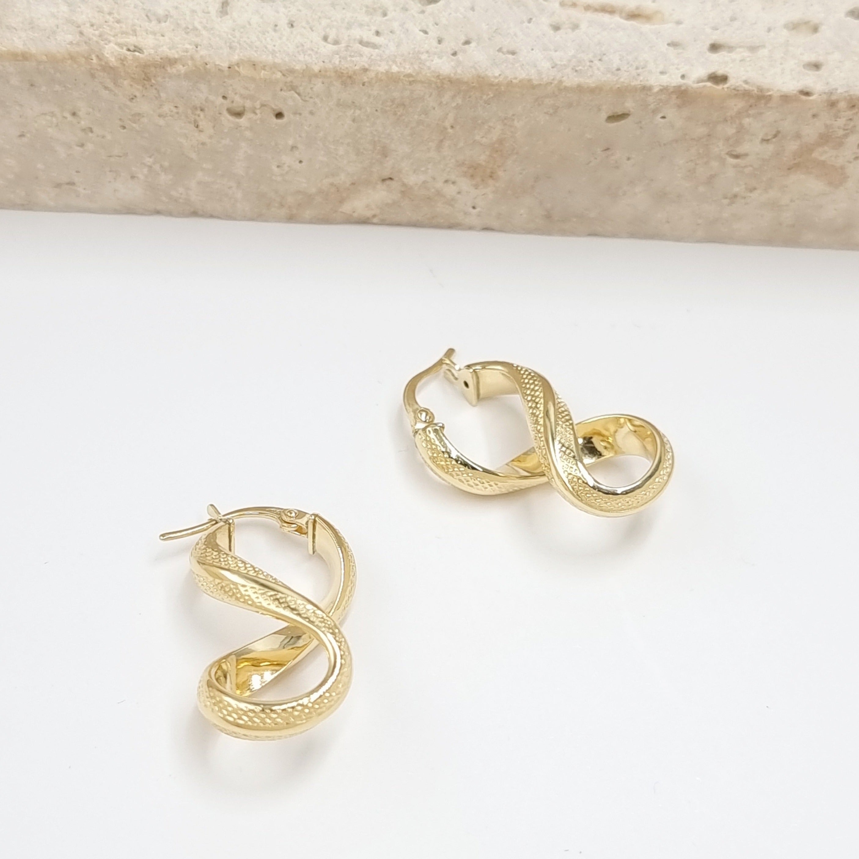 18K Pure Gold Twisted Infinity Earring Set