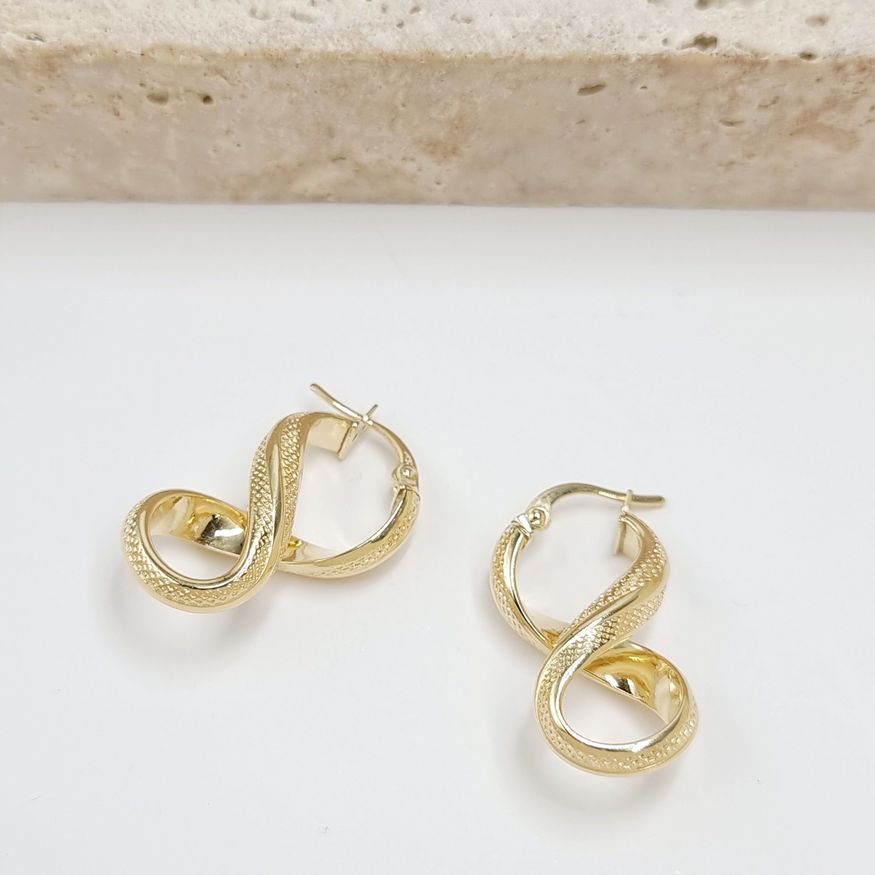 18K Pure Gold Twisted Infinity Earring Set