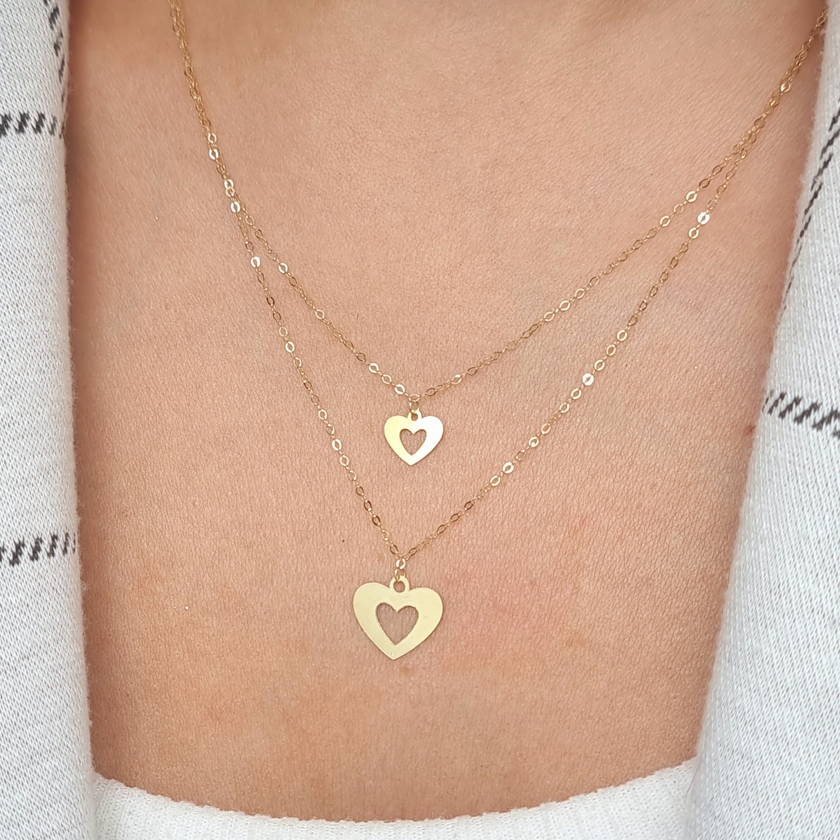 18K Pure Gold 2 Layer Heart Necklace