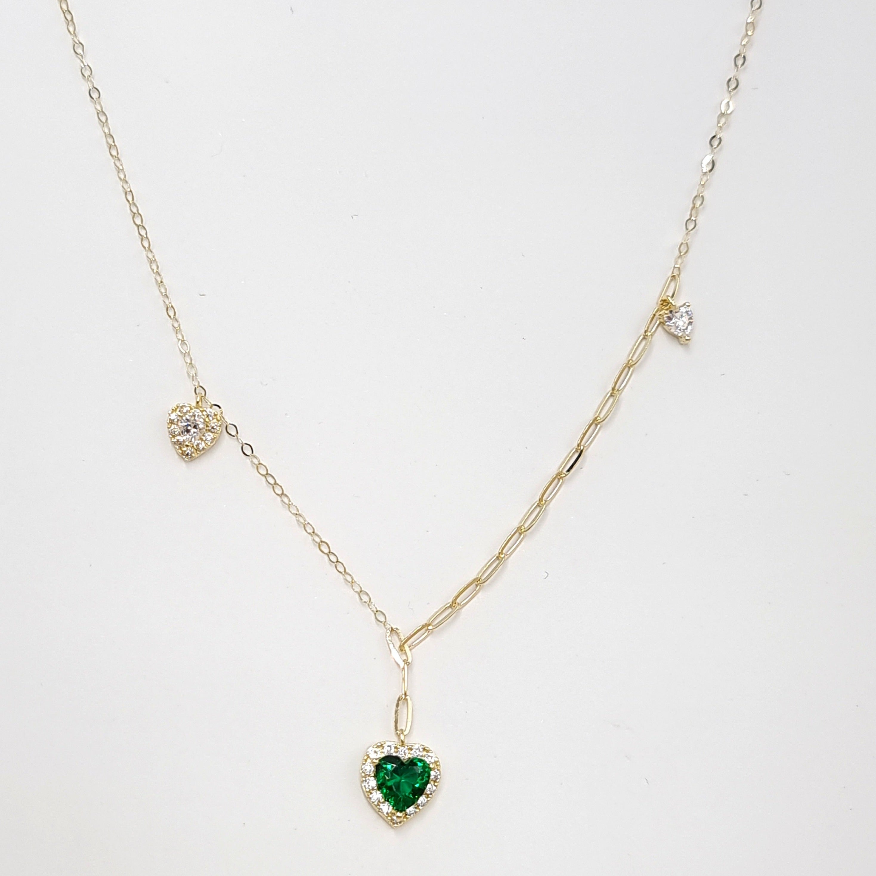 18K Pure Gold Heart Green Stone Necklace