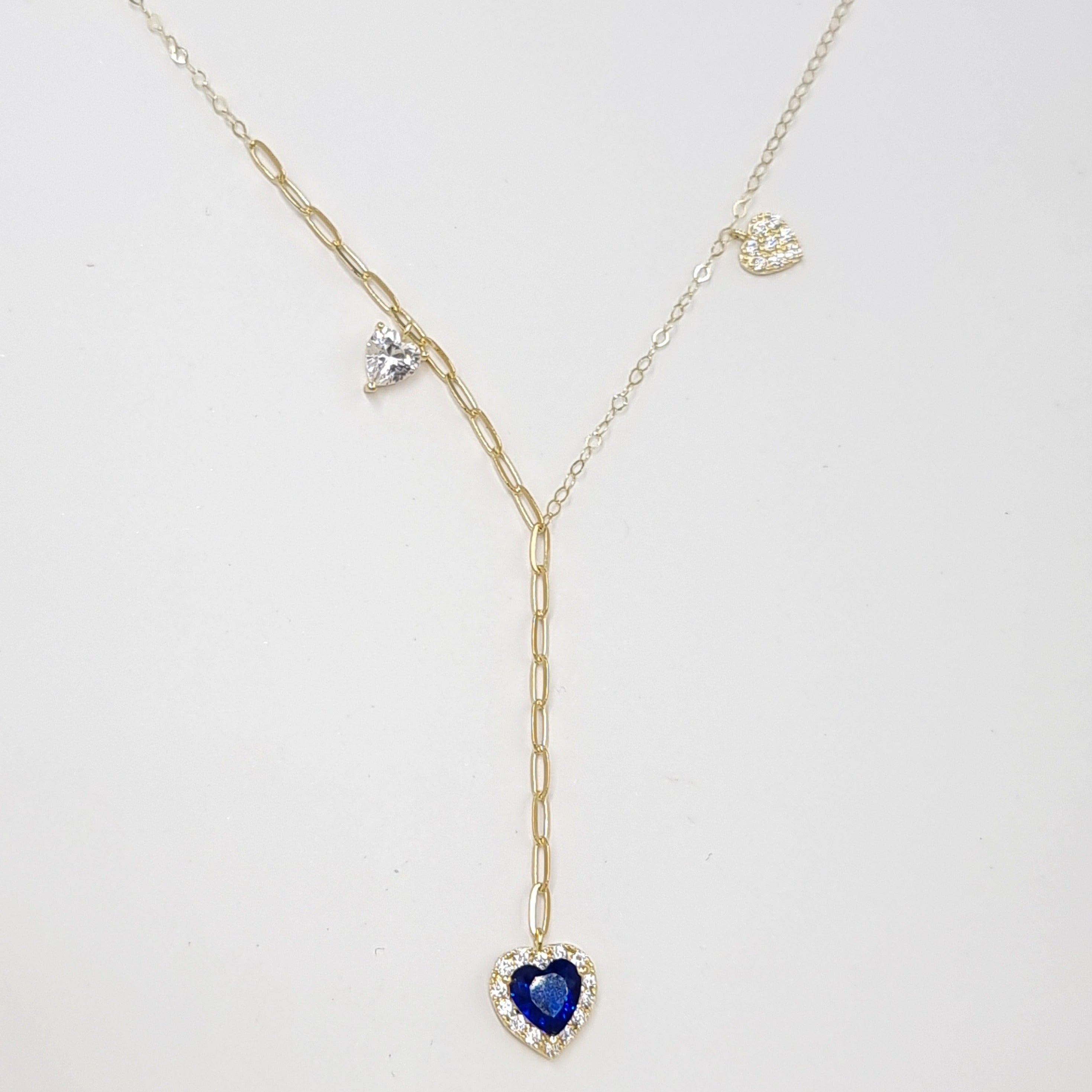 18K Pure Gold Heart Blue Stone Necklace