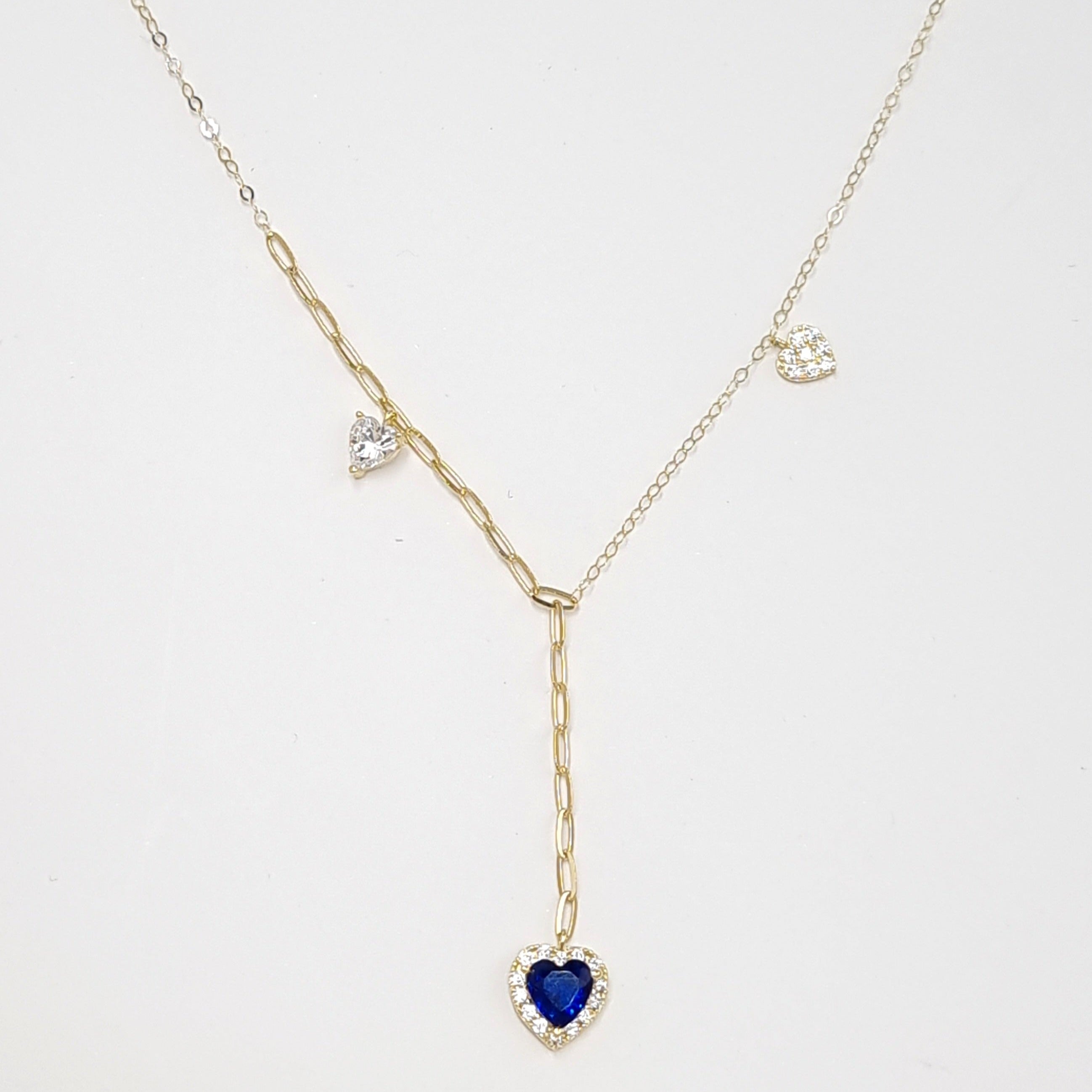 18K Pure Gold Heart Blue Stone Necklace