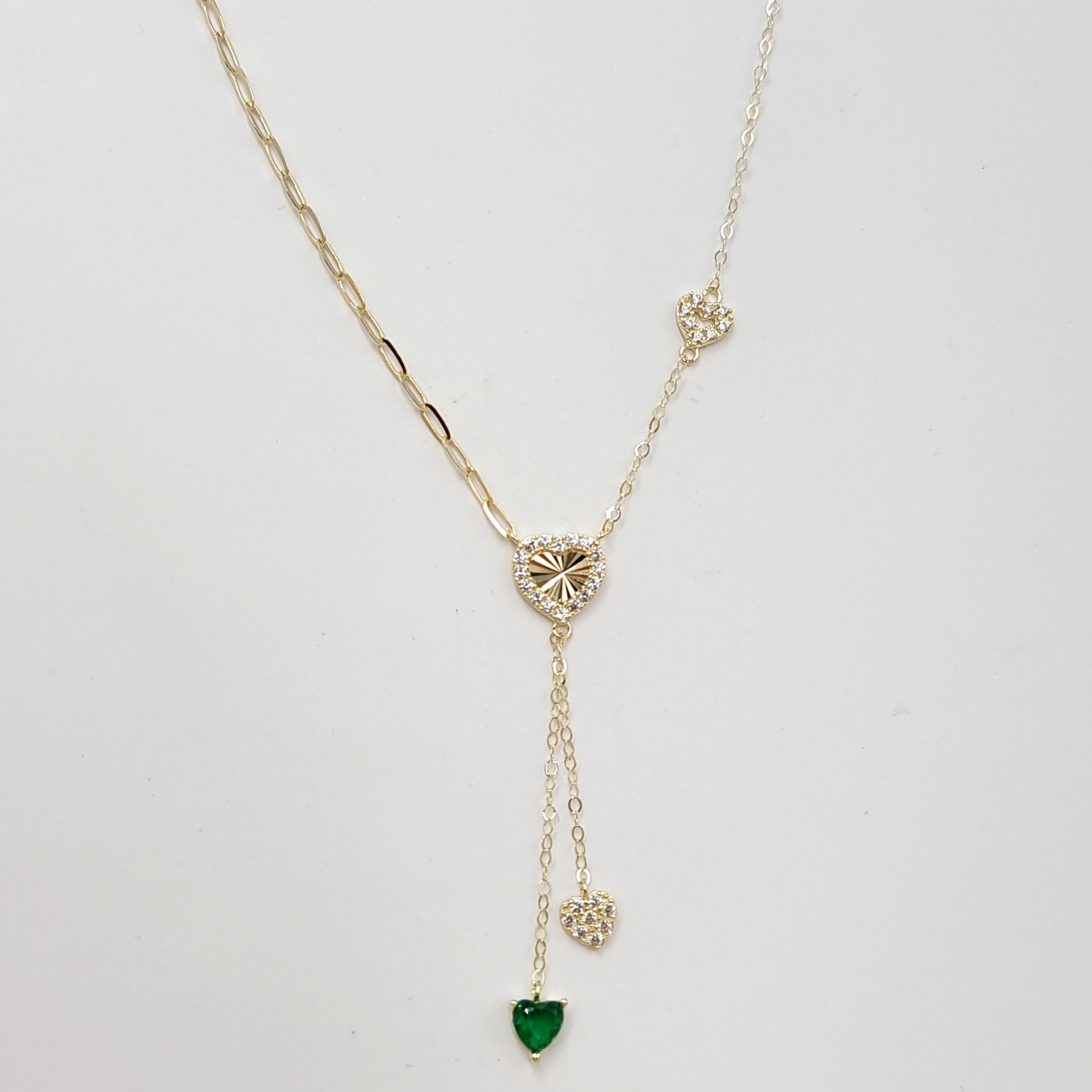 18K Pure Gold Double Heart Stone Necklace