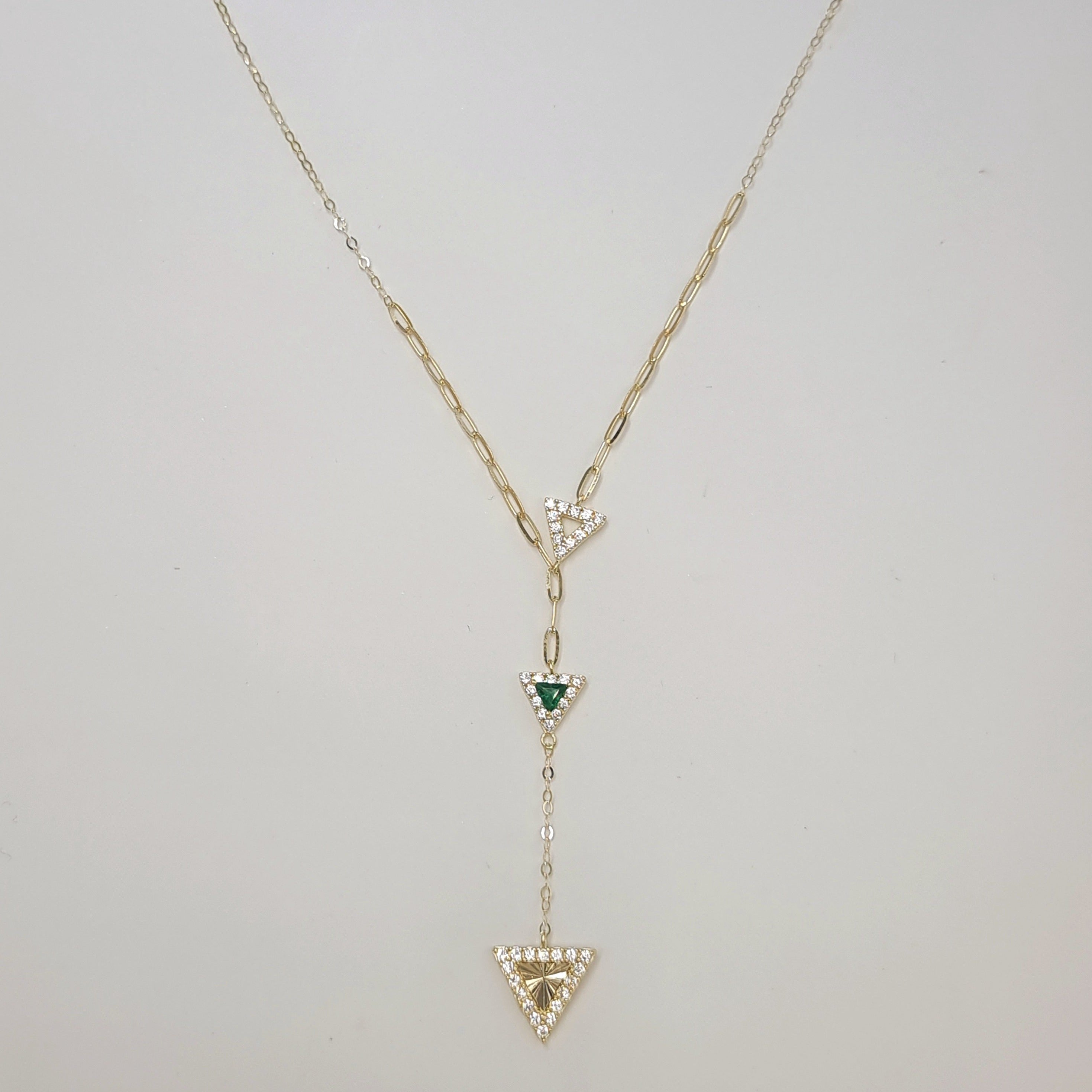 18K Pure Gold Arrow Design Green Stone Necklace