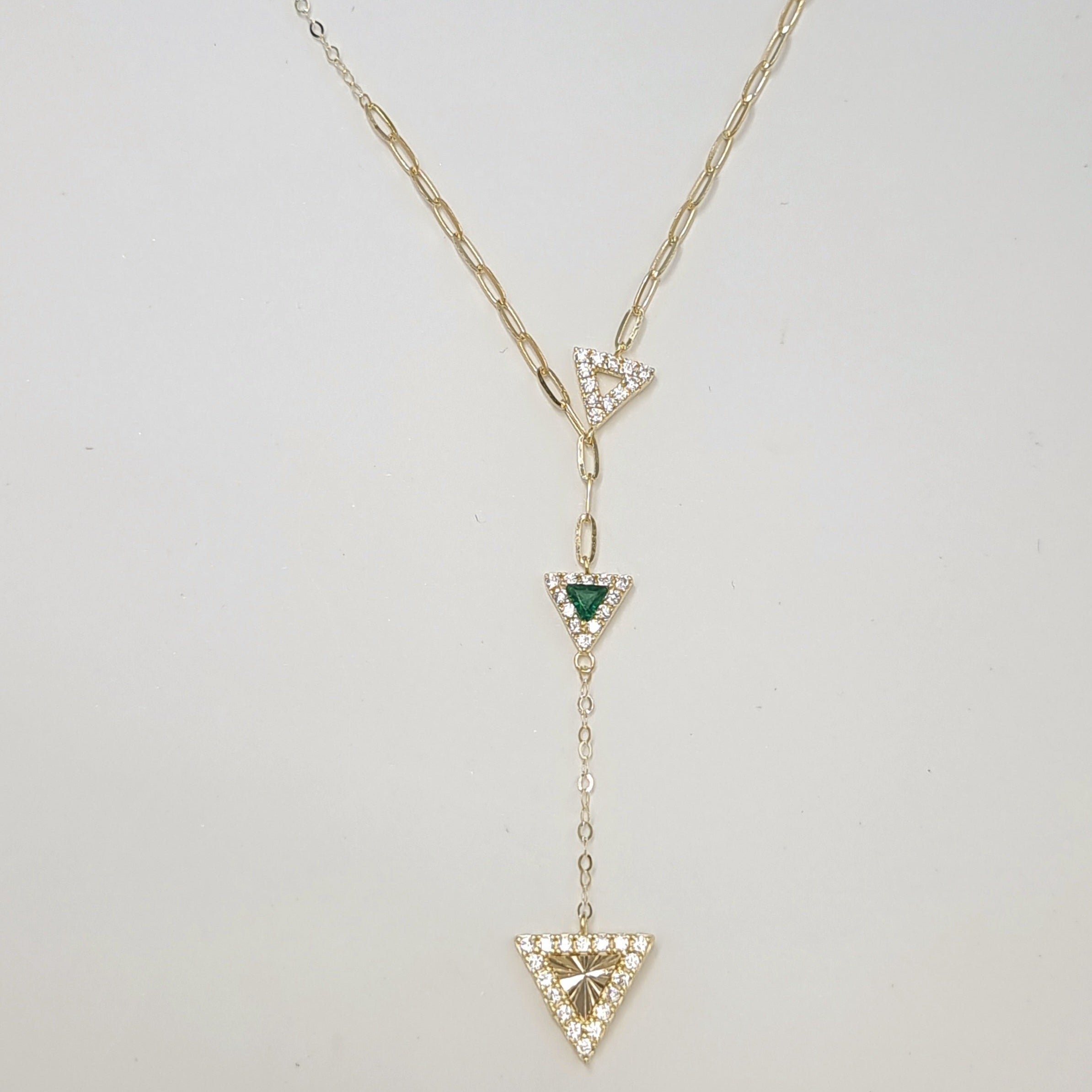 18K Pure Gold Arrow Design Green Stone Necklace