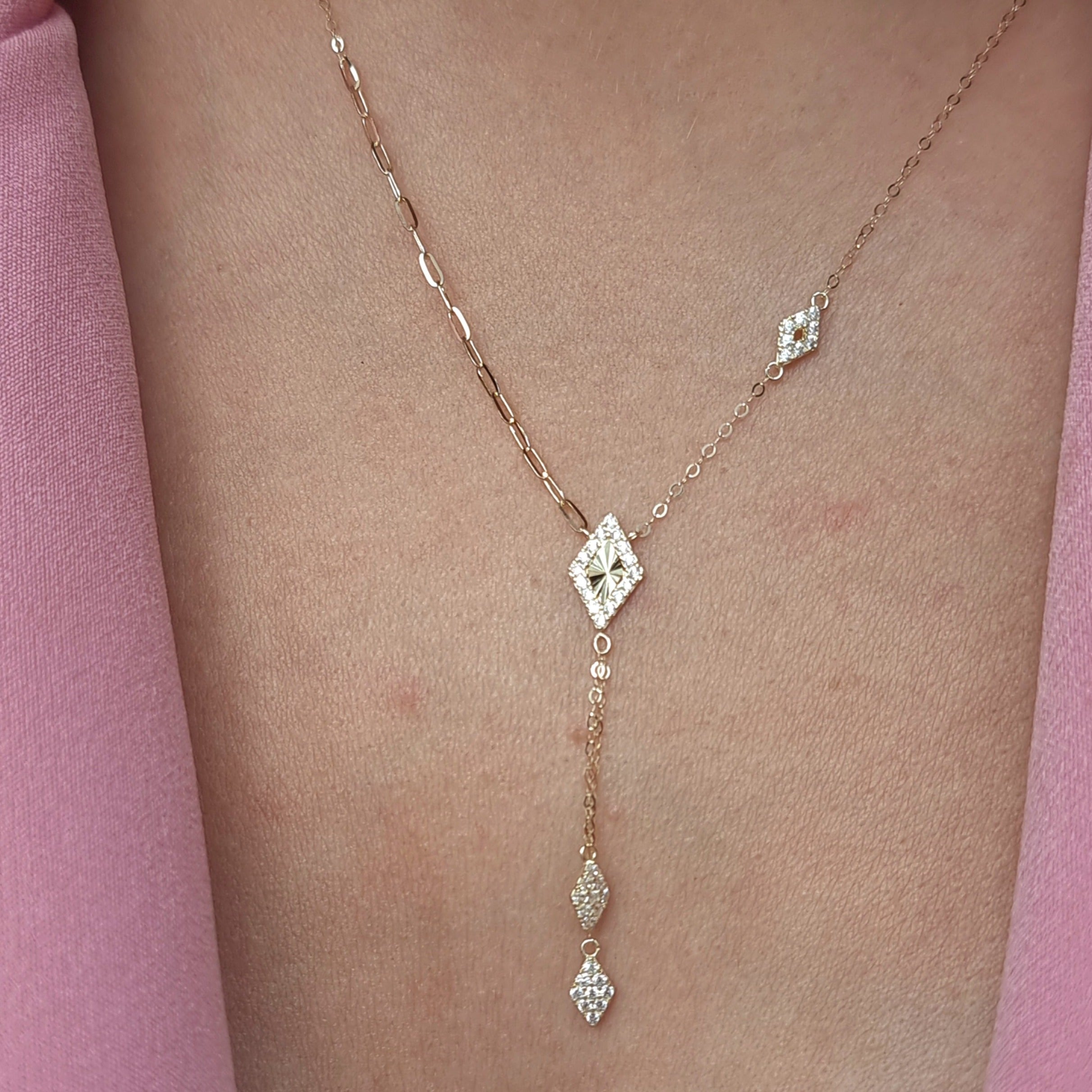 18K Pure Gold Diamond Design Crystal Stone Necklace