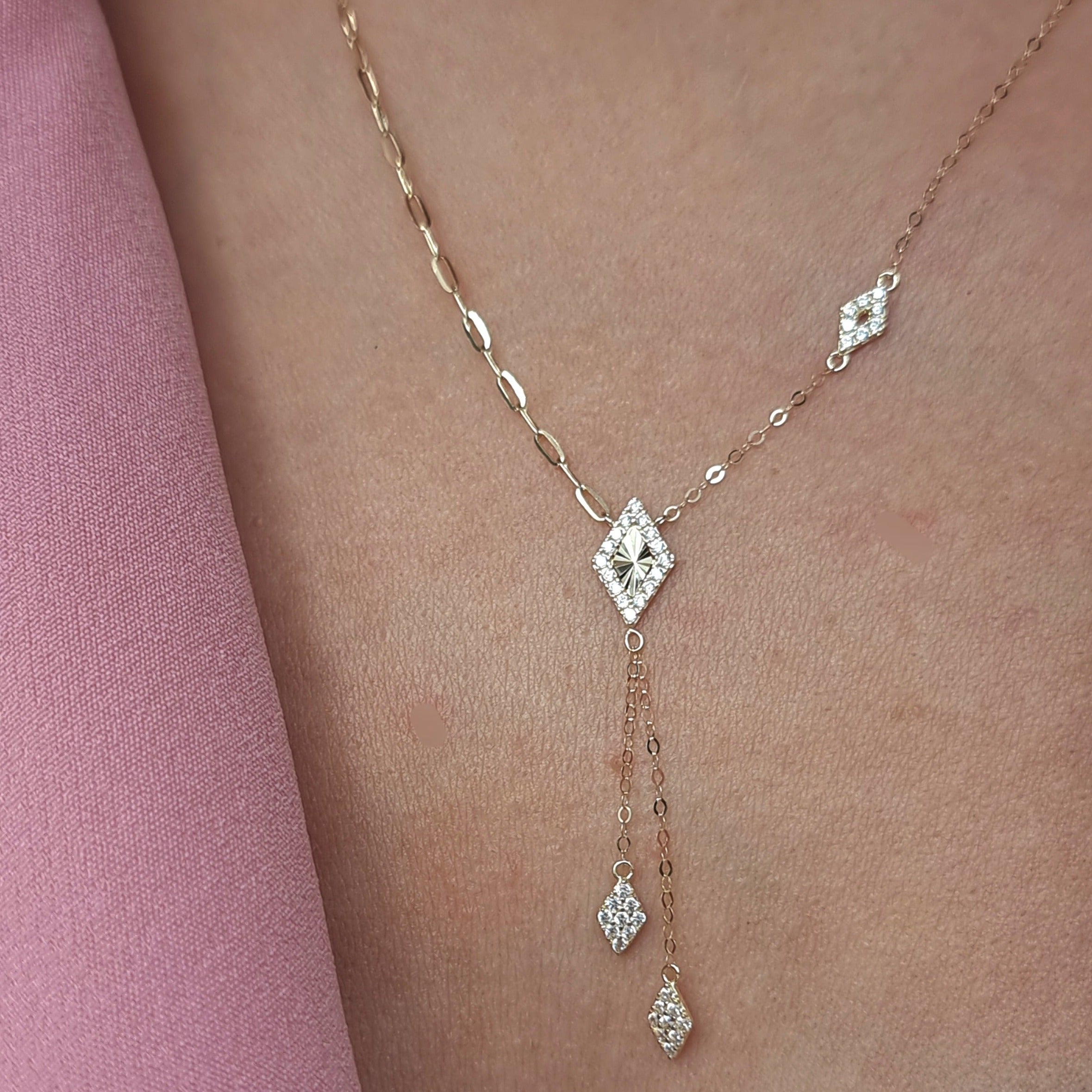18K Pure Gold Diamond Design Crystal Stone Necklace