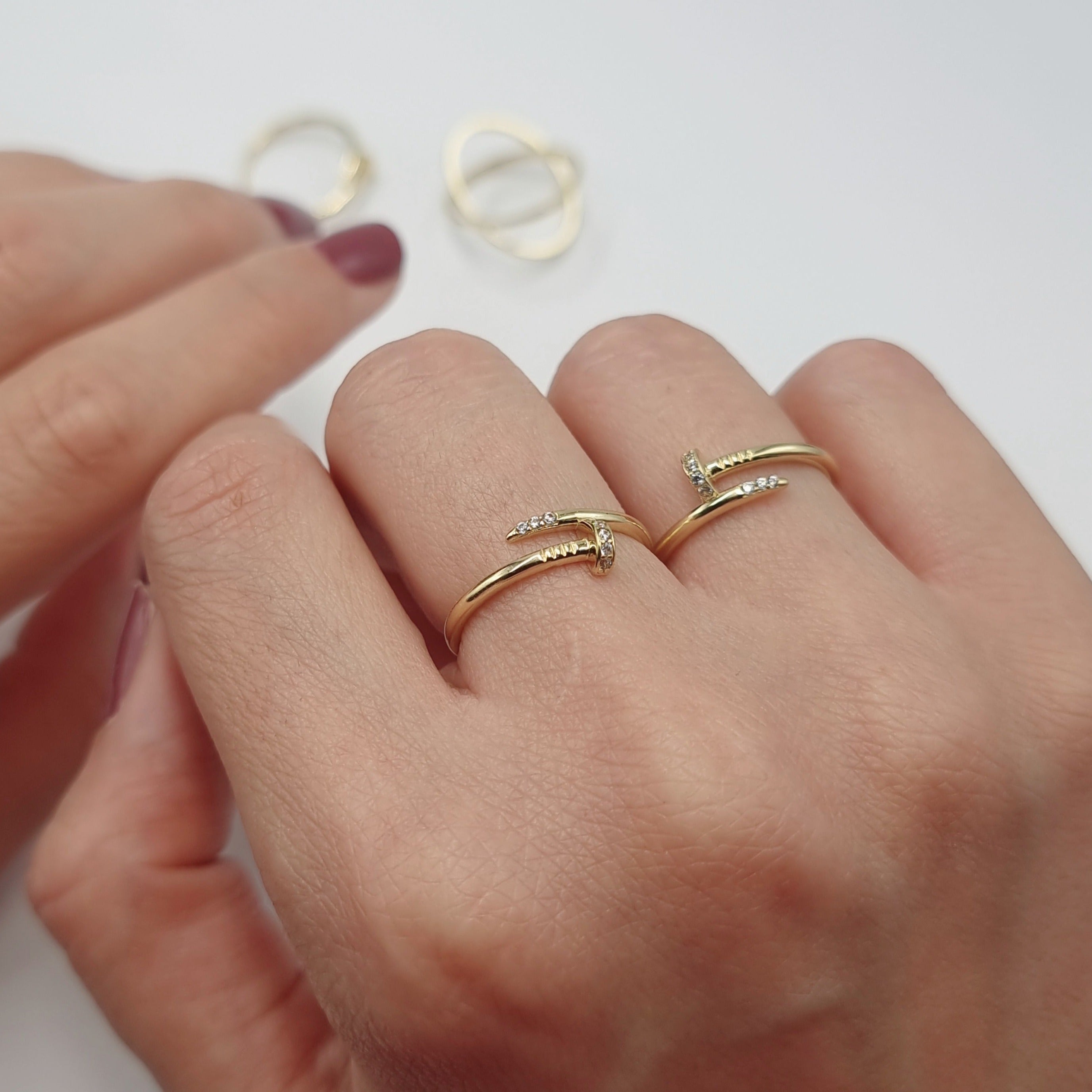 18K Pure Gold Nail With Stone Ring