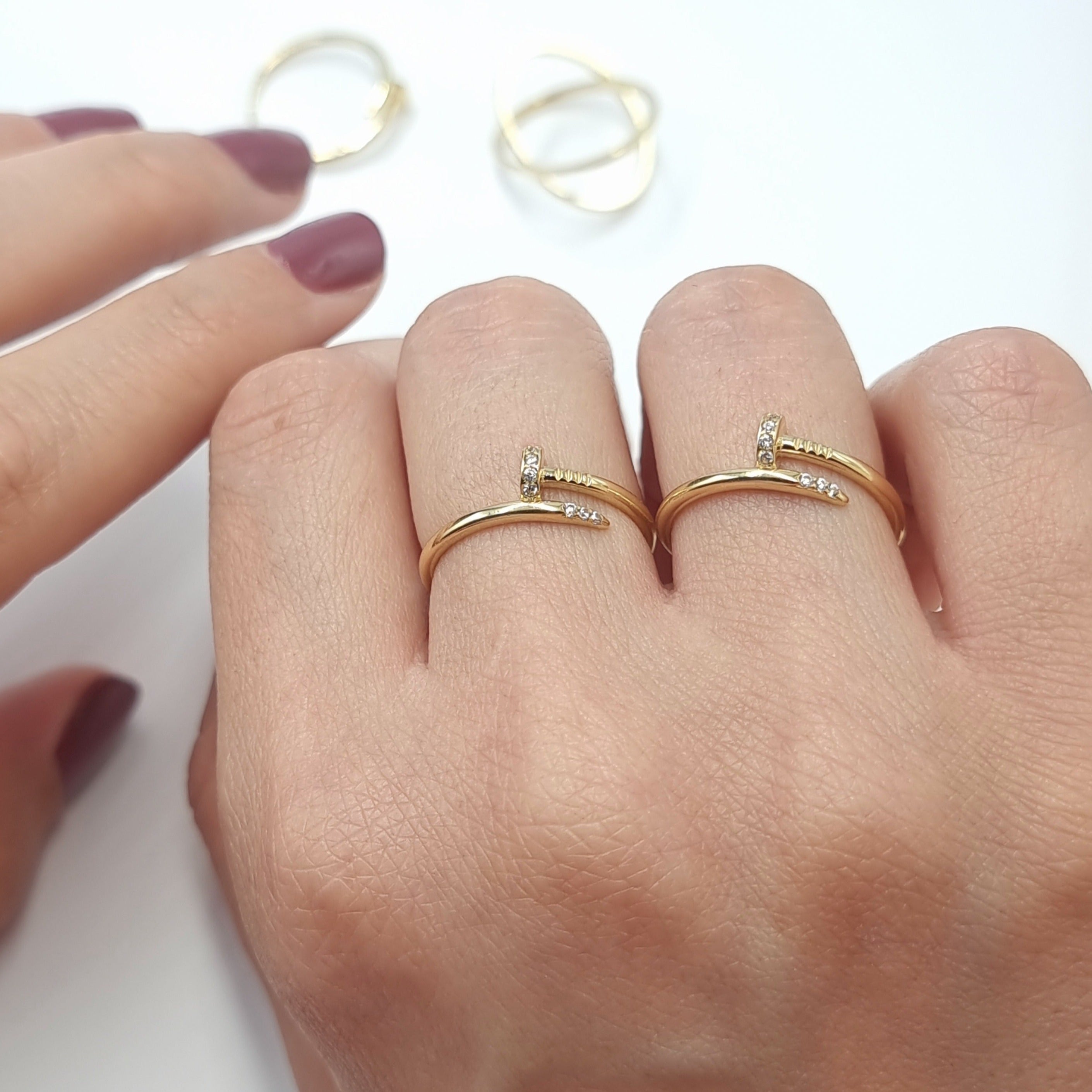 18K Pure Gold Nail With Stone Ring