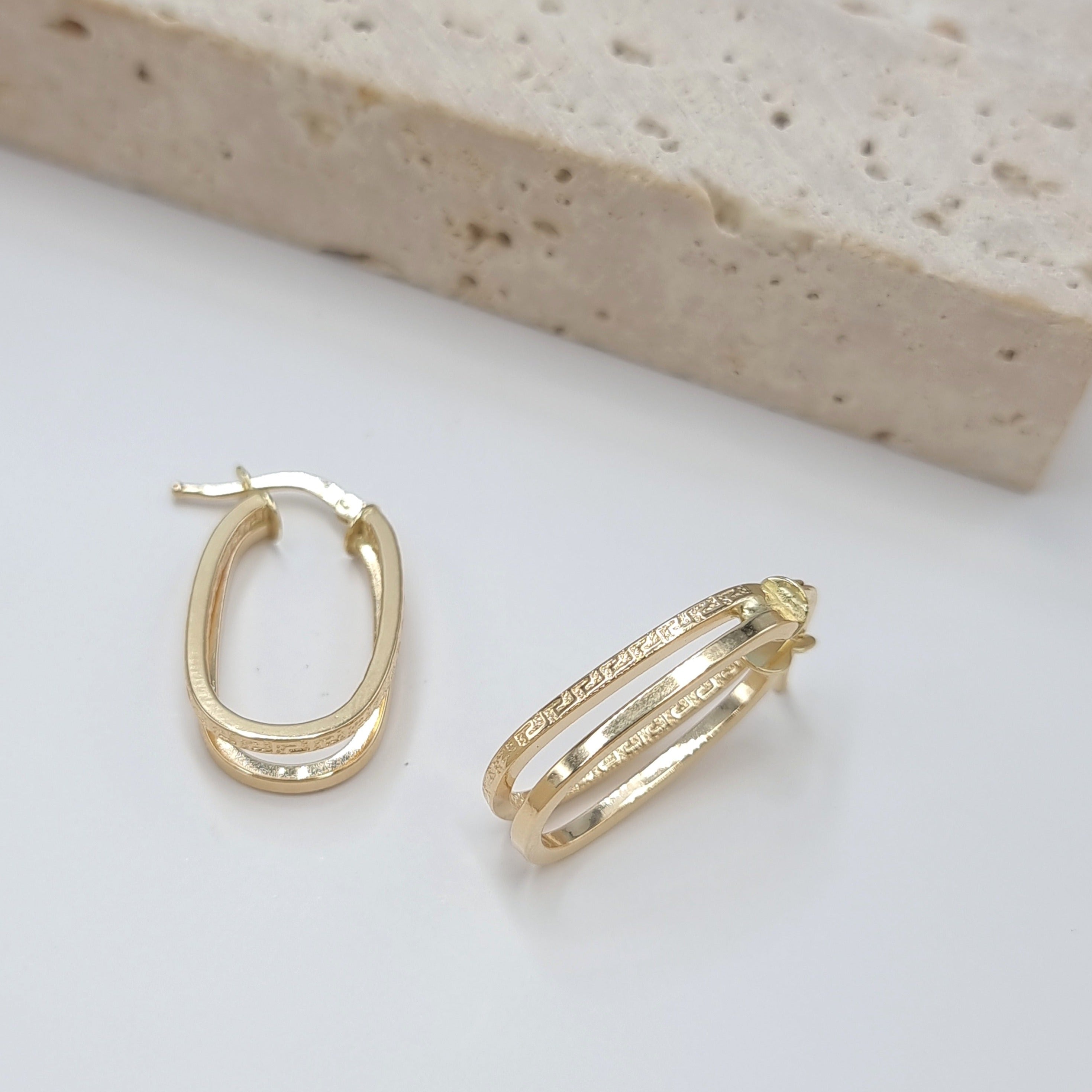 18K Pure Gold Double Square Earring Set