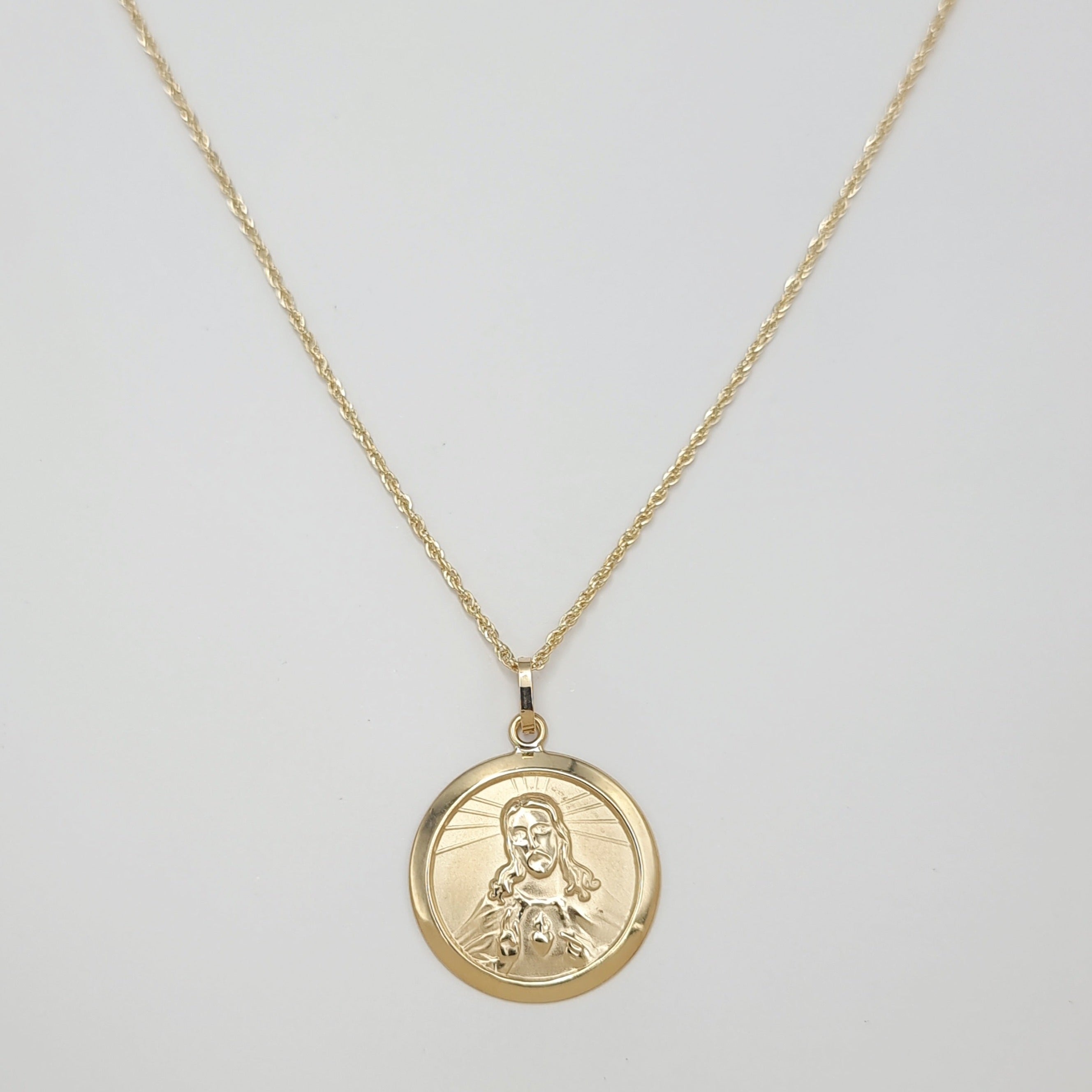 18K Pure Gold Round Locket Jesus Necklace