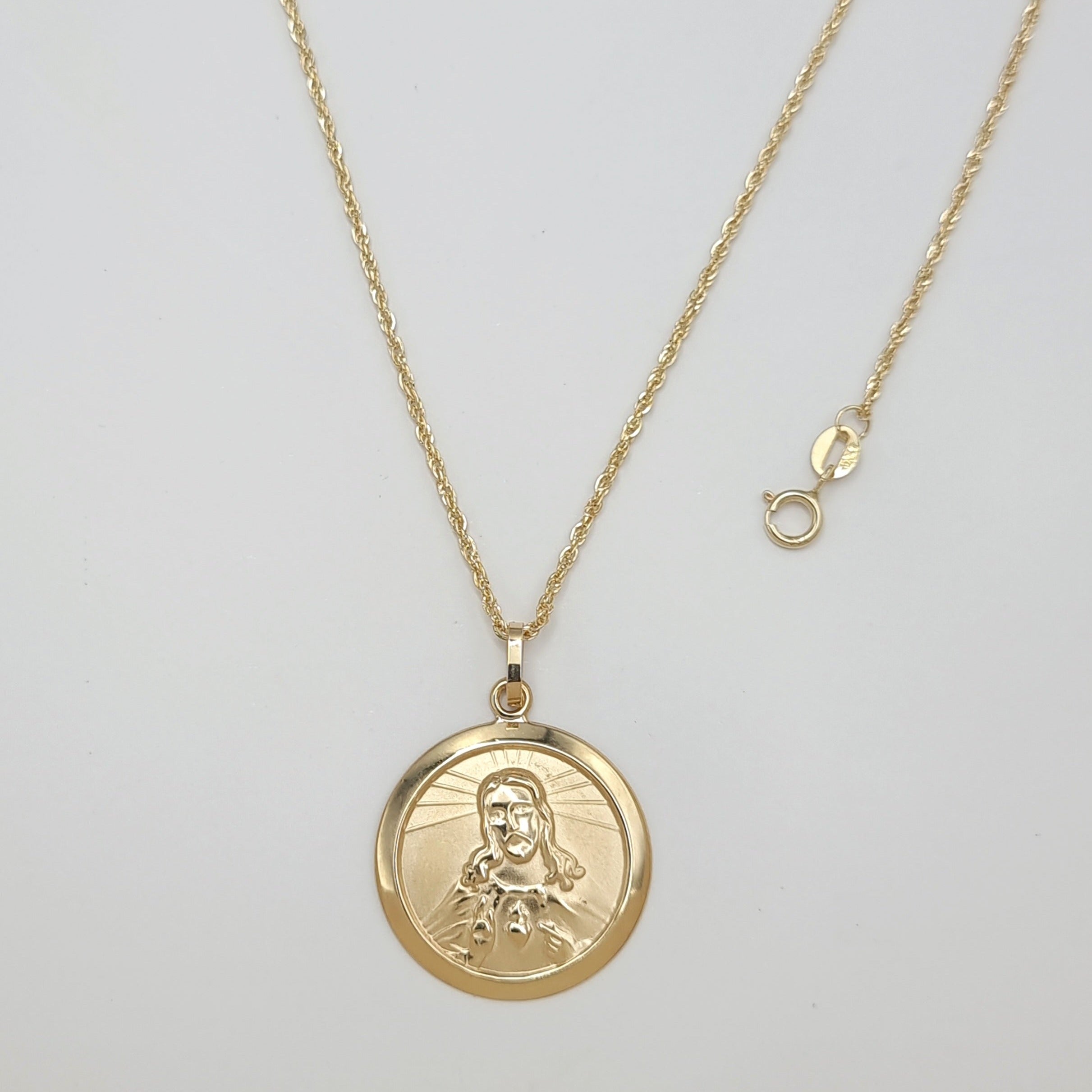 18K Pure Gold Round Locket Jesus Necklace