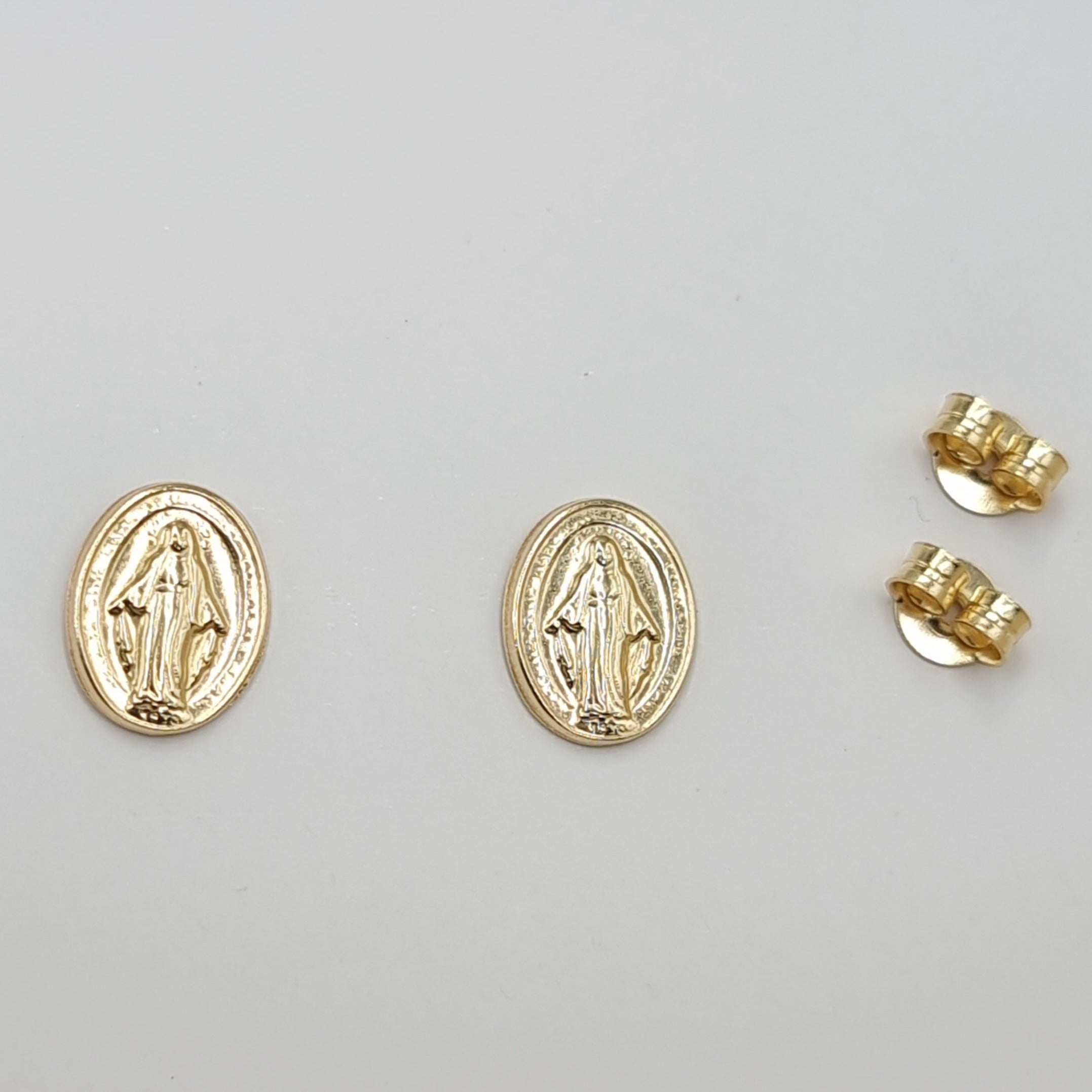 18K Pure Gold Oval Religious Earring Set