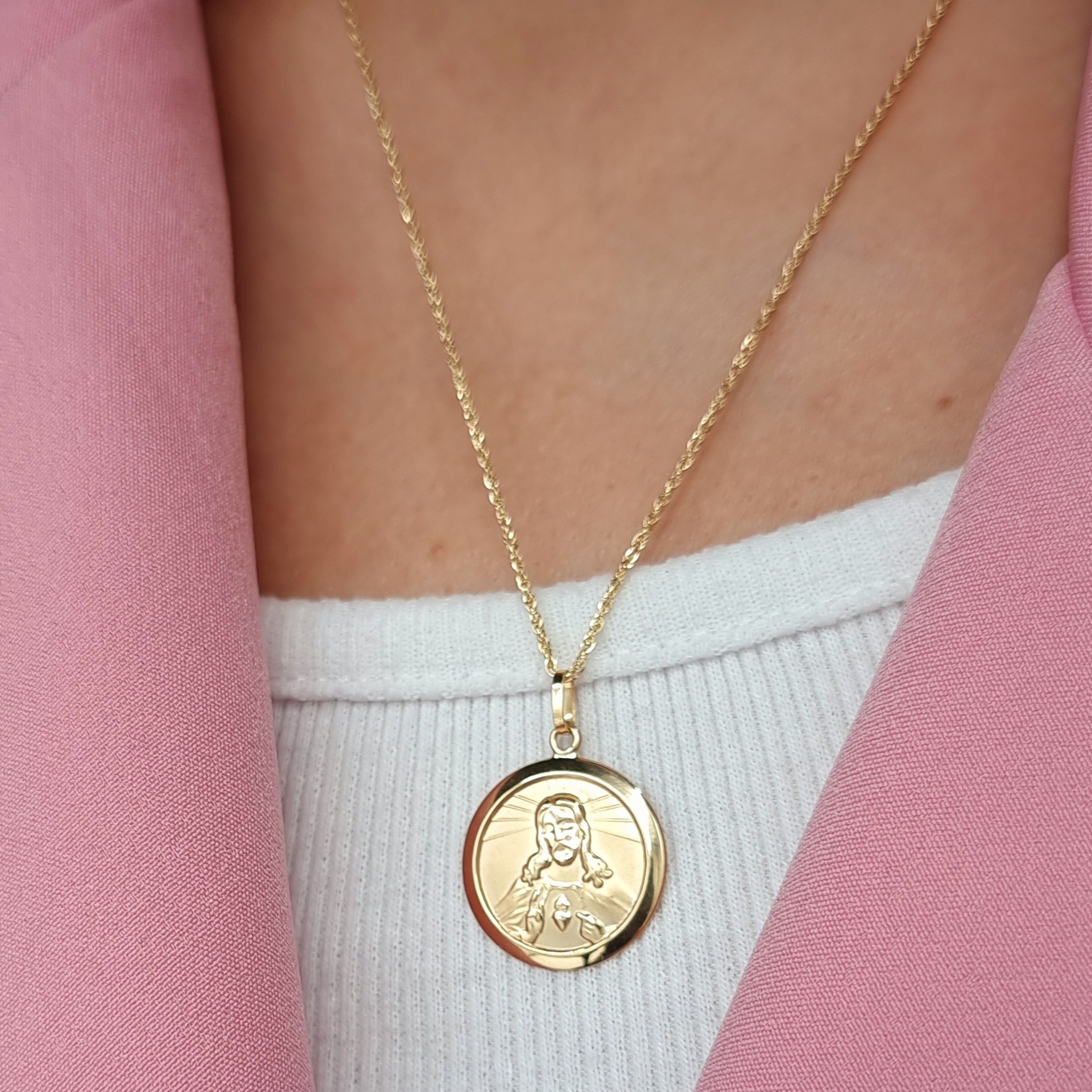 18K Pure Gold Round Locket Jesus Necklace