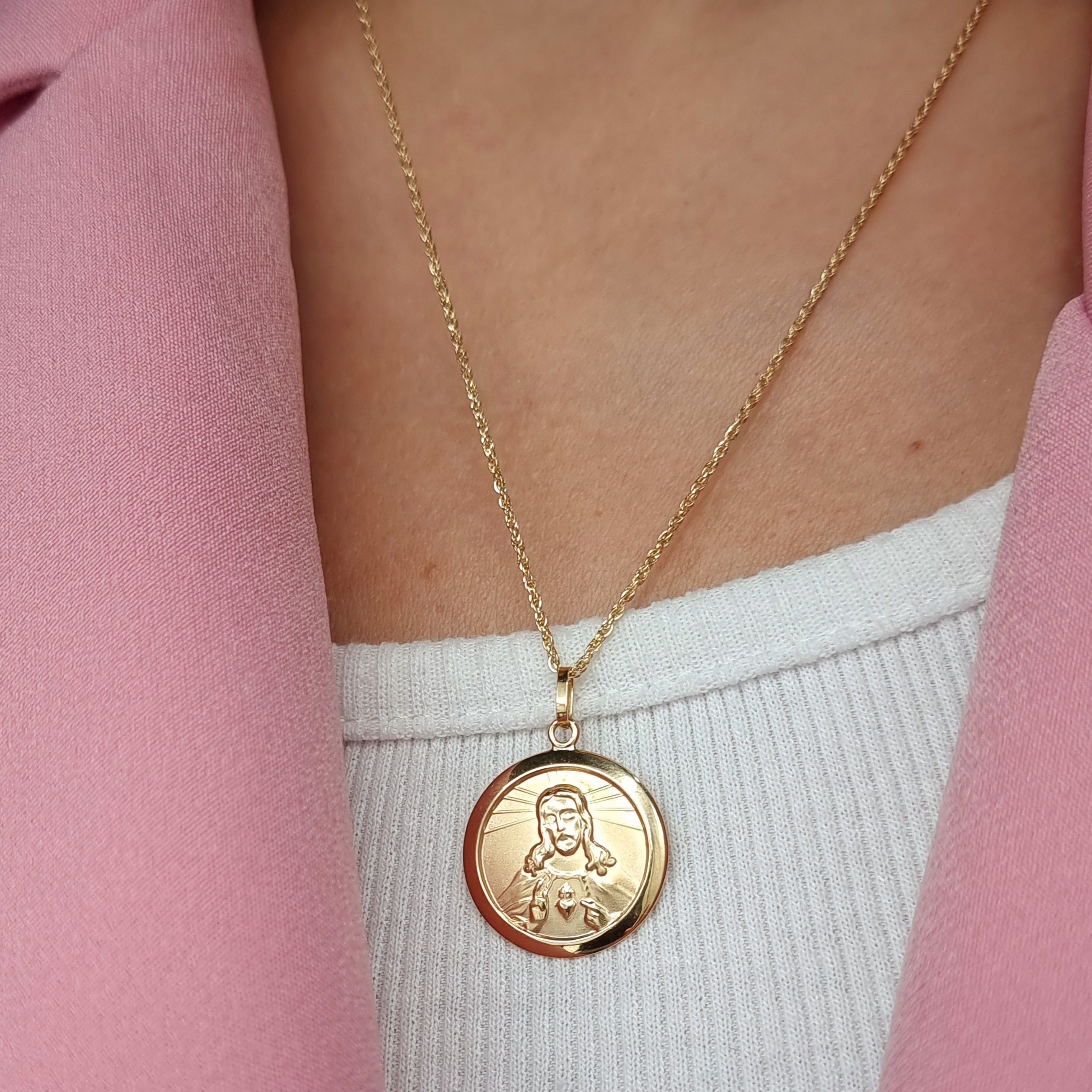 18K Pure Gold Round Locket Jesus Necklace