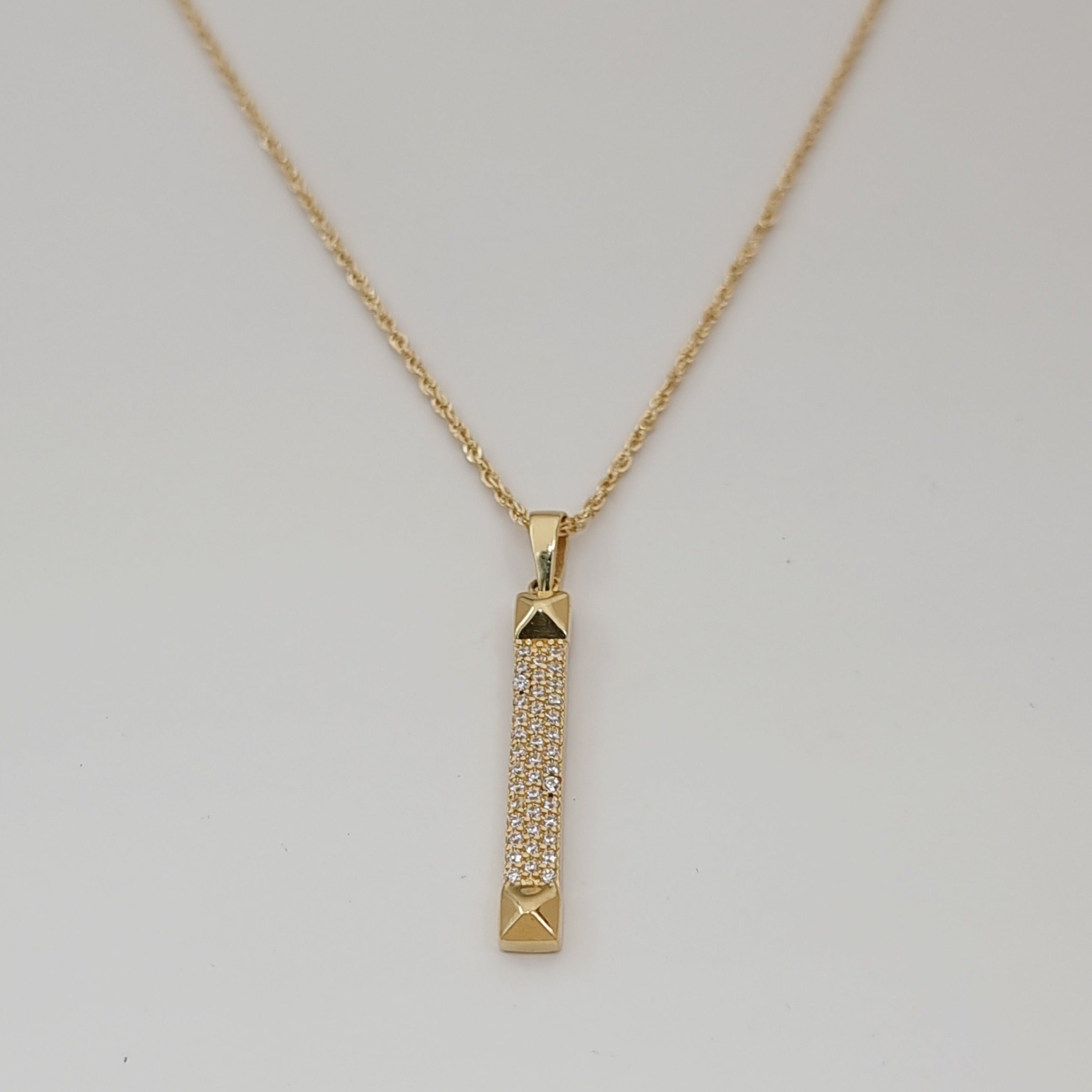 18K Pure Gold Stone Bar Necklace