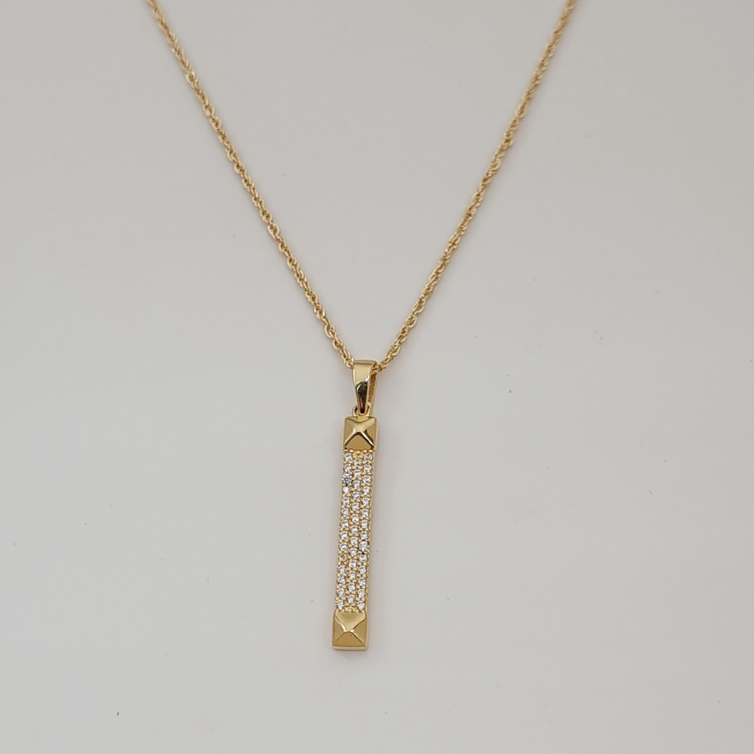 18K Pure Gold Stone Bar Necklace