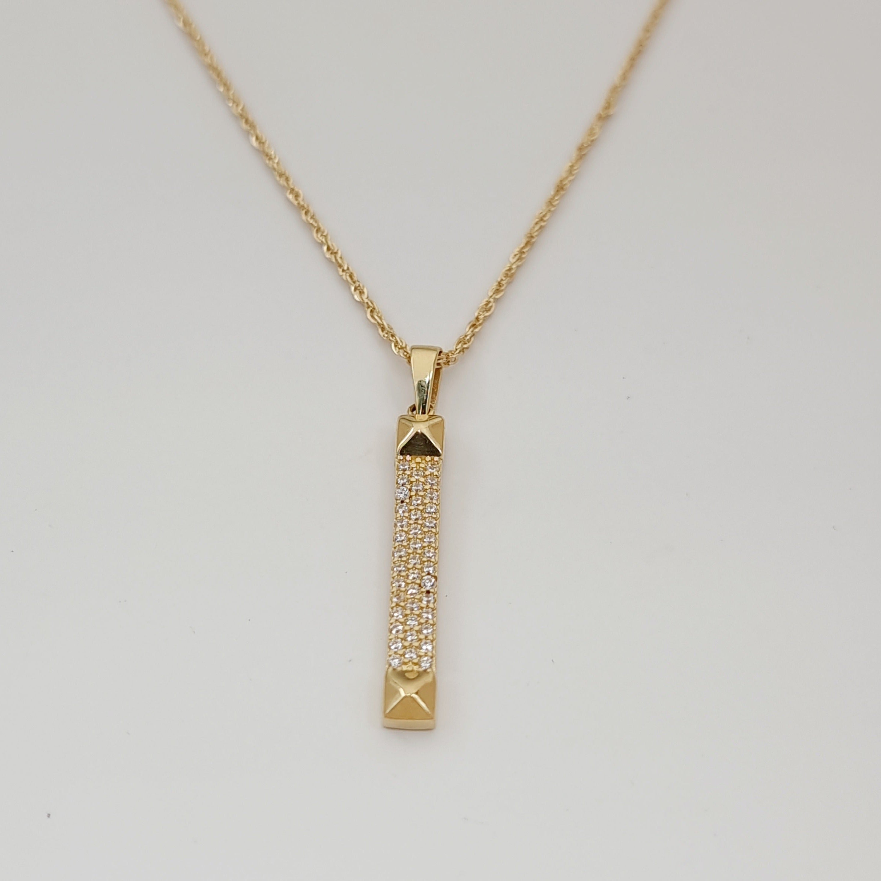 18K Pure Gold Stone Bar Necklace