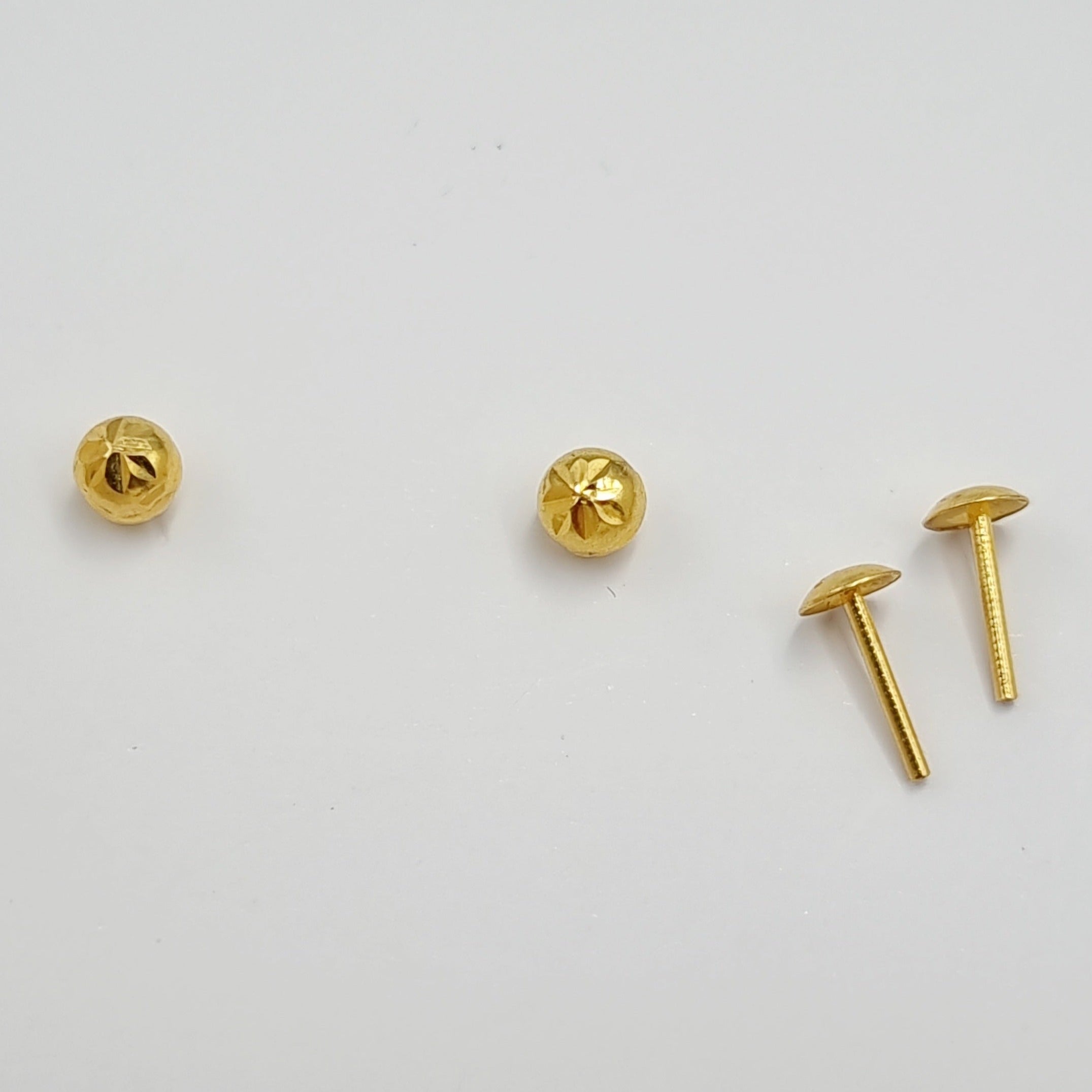 18K Pure Gold Ball Seed Screw Earring Set