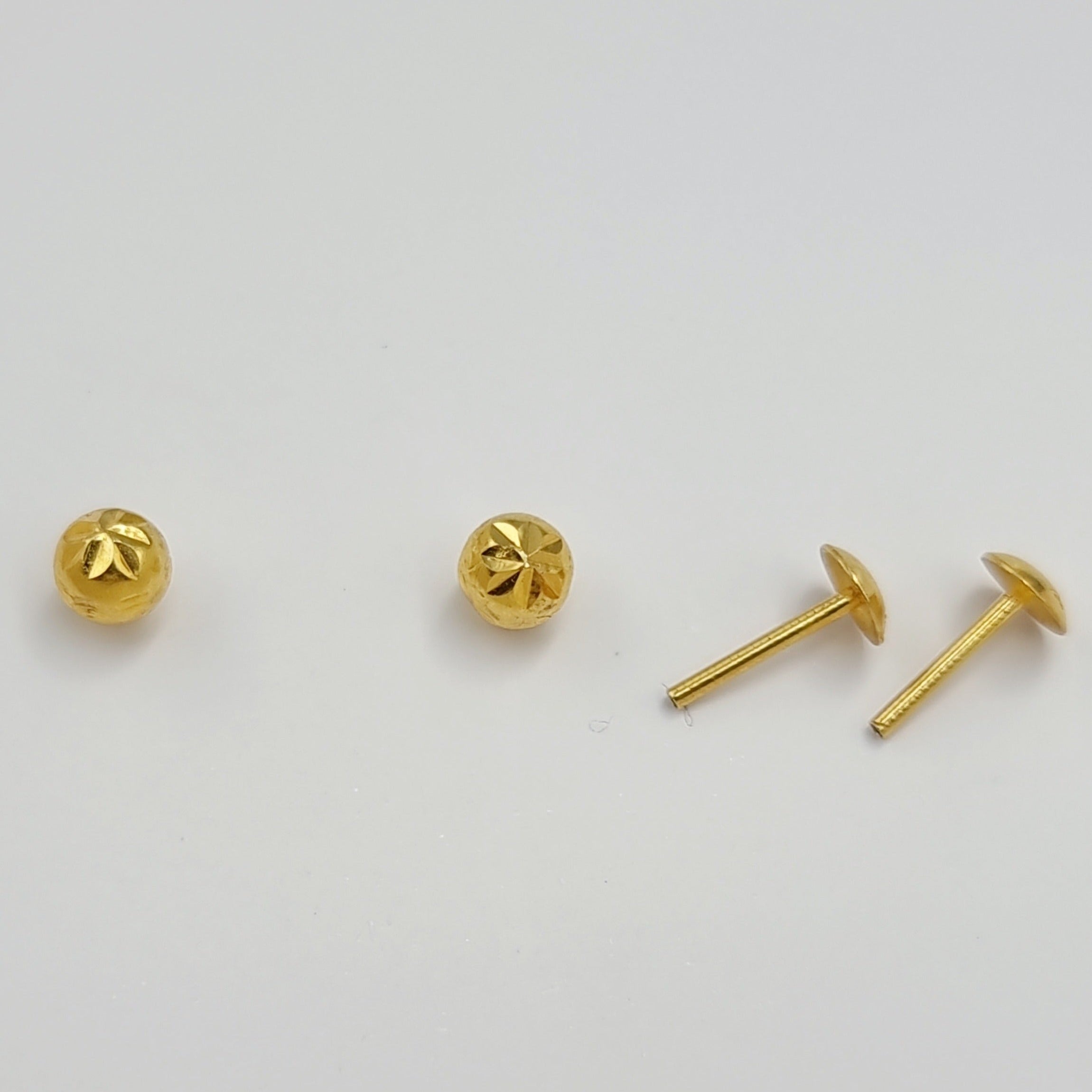 18K Pure Gold Ball Seed Screw Earring Set