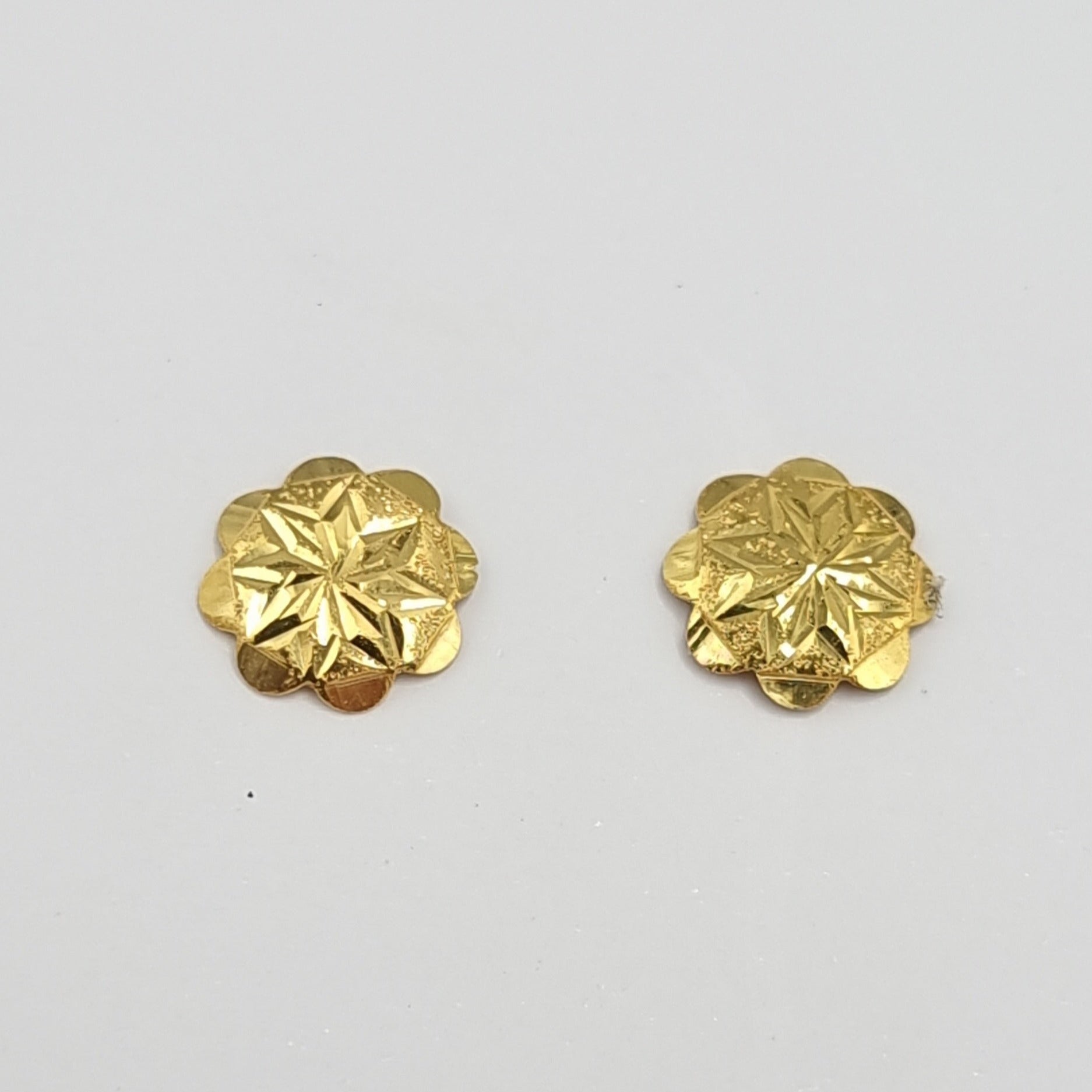 18K Pure Gold Flower Screw Earring Set