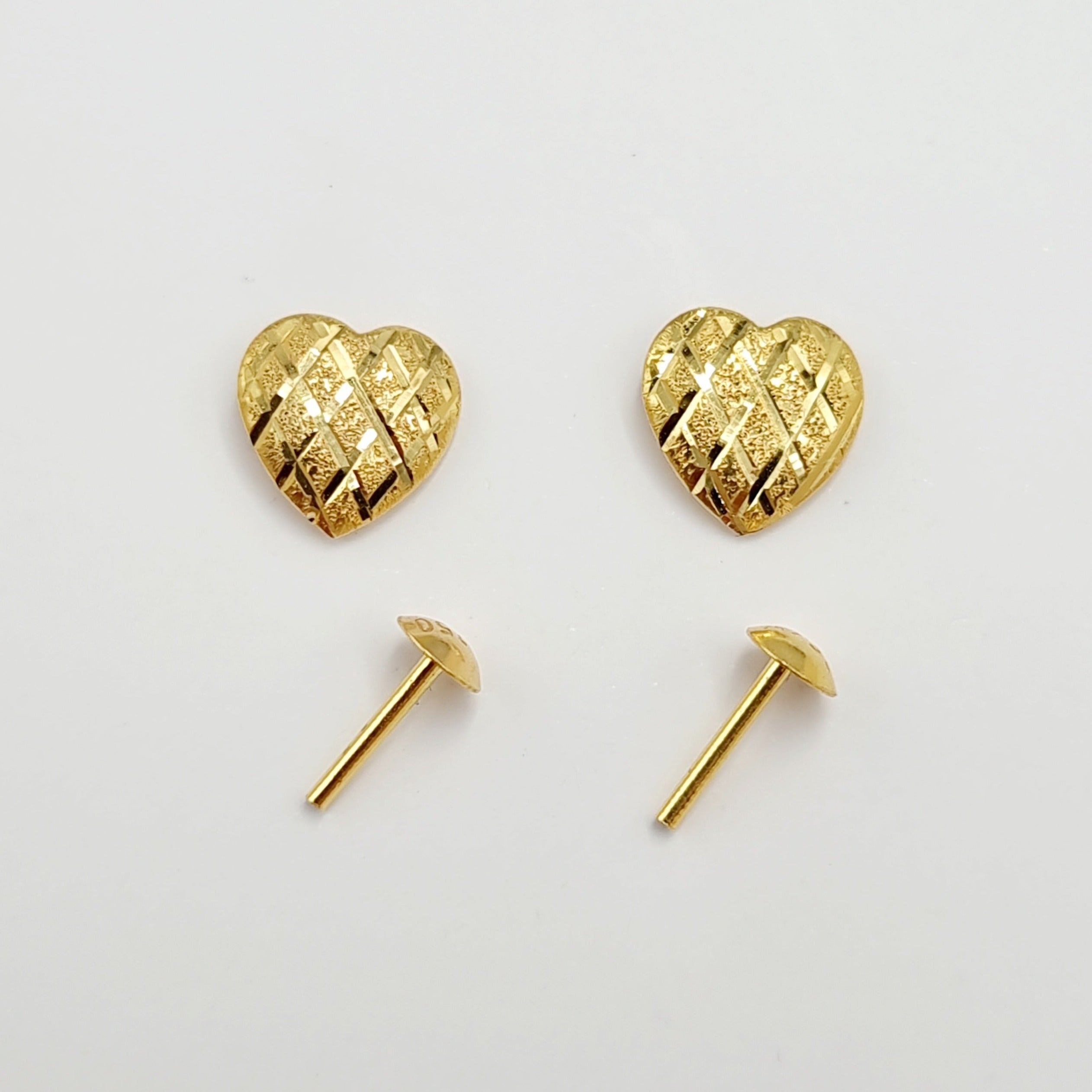 18K Pure Gold Heart Net Screw Earring Set