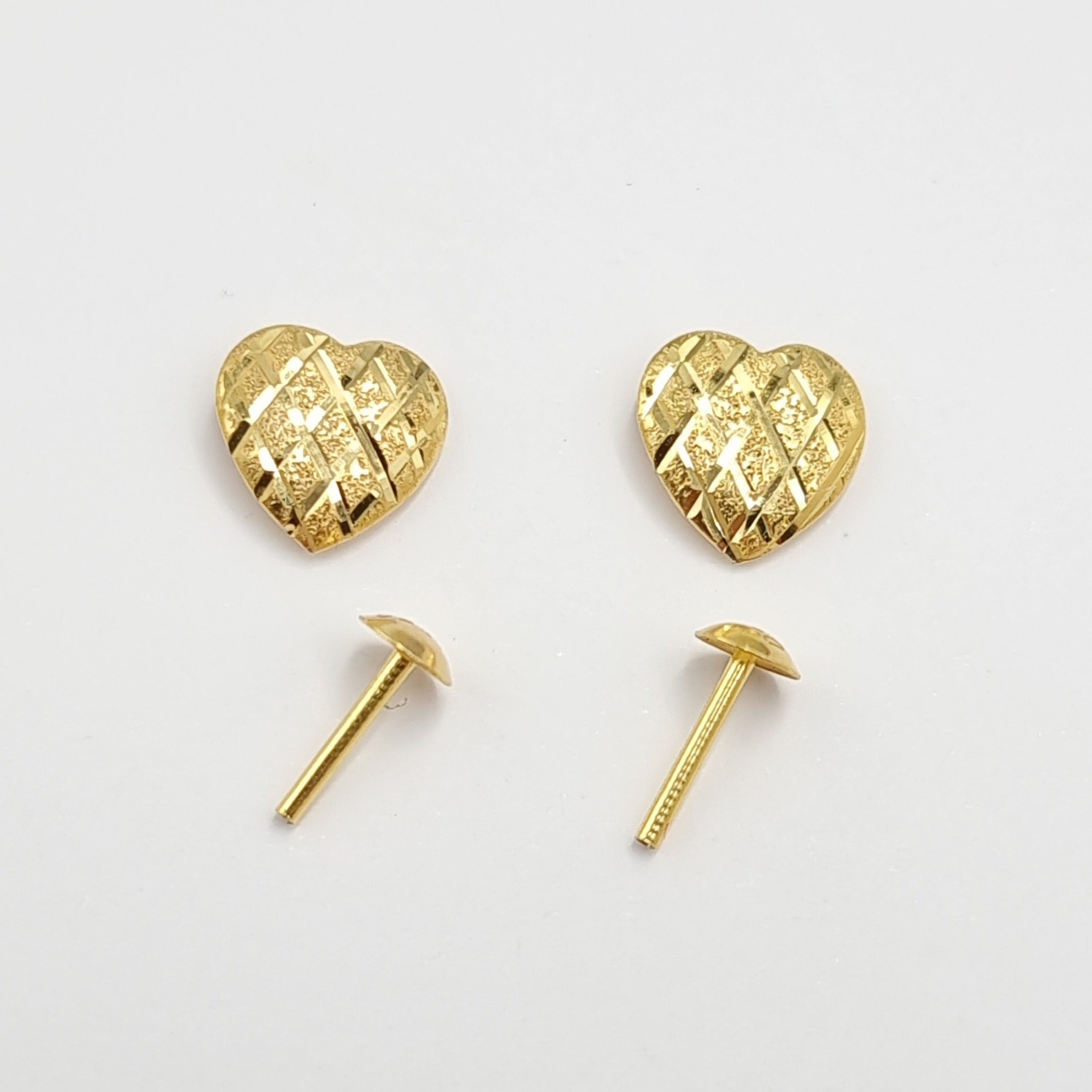 18K Pure Gold Heart Net Screw Earring Set