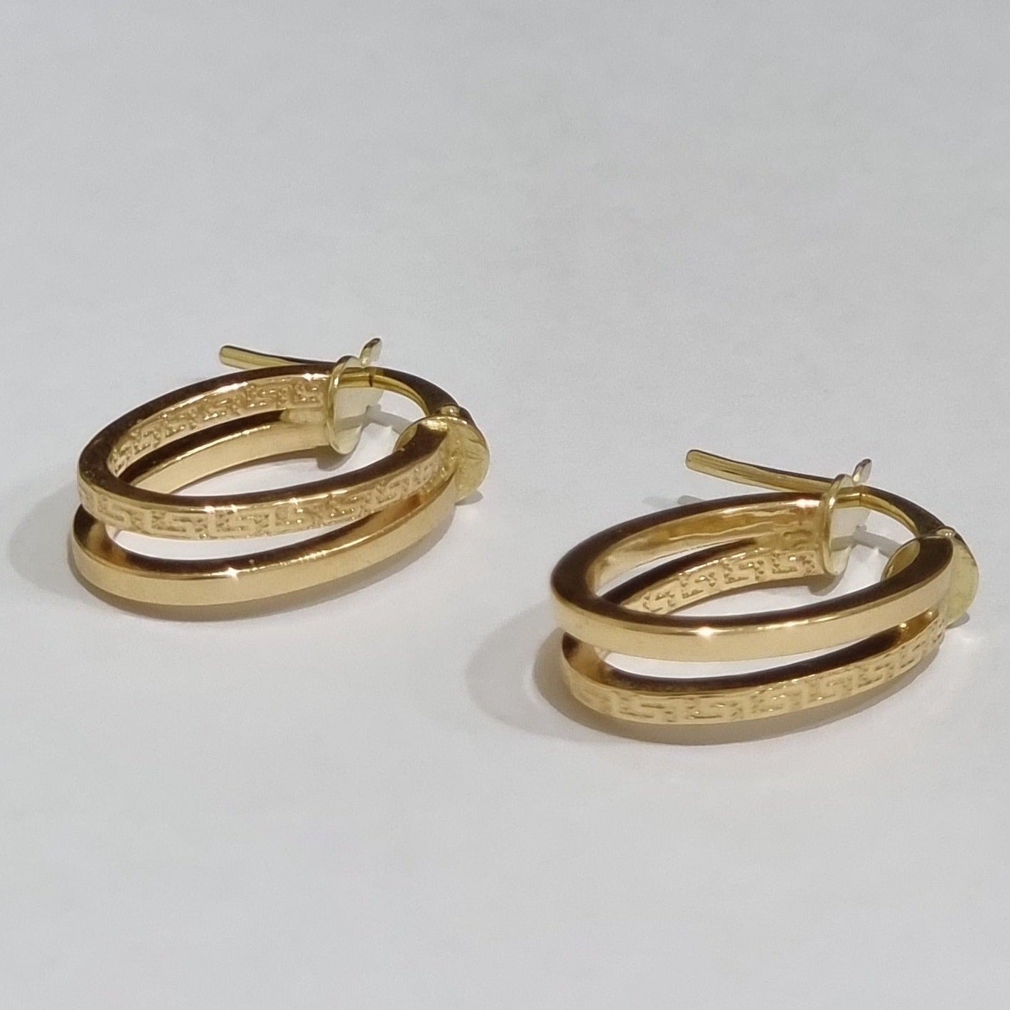 18K Pure Gold Oval Earring Set