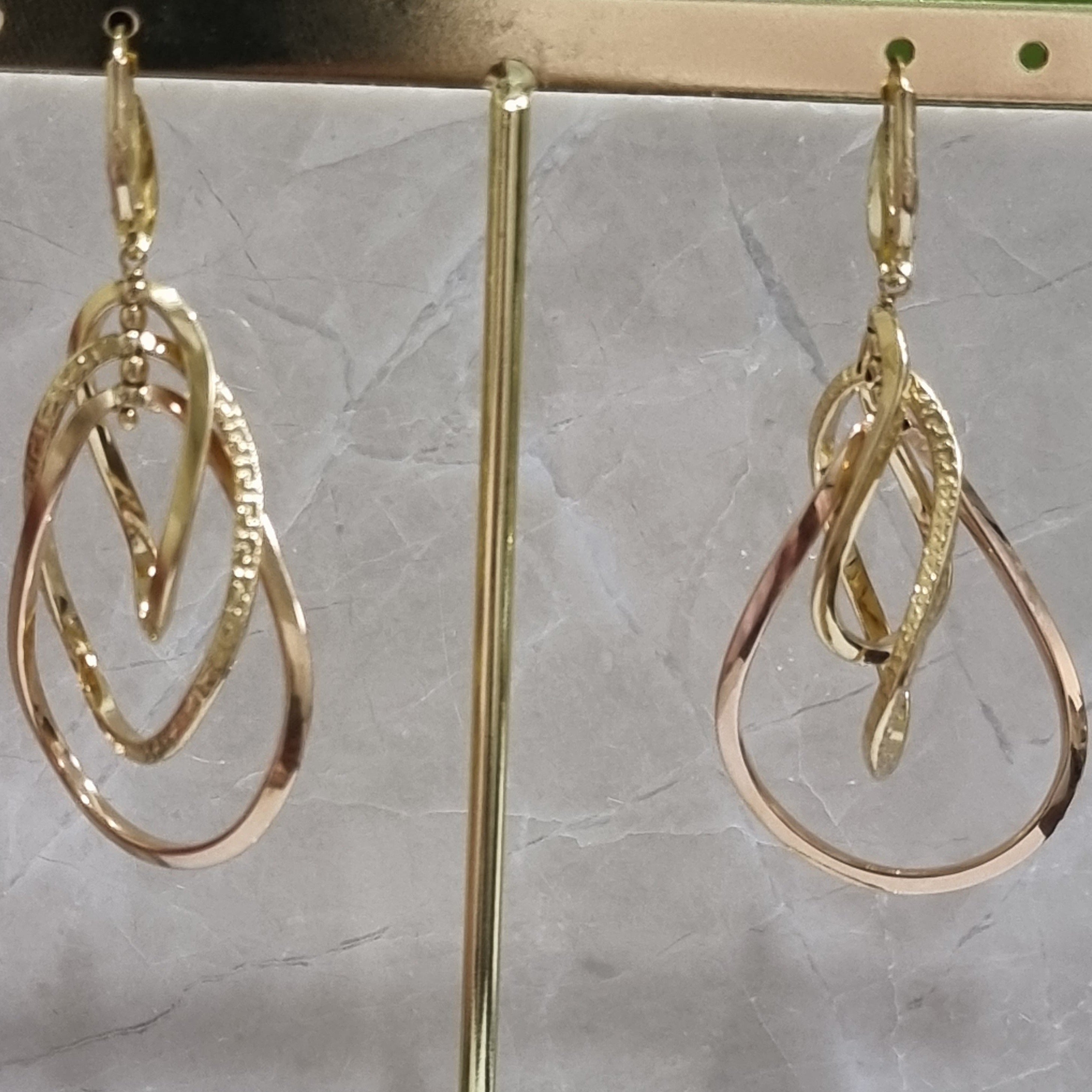 18K Pure Gold Twisted Drop Earring Set