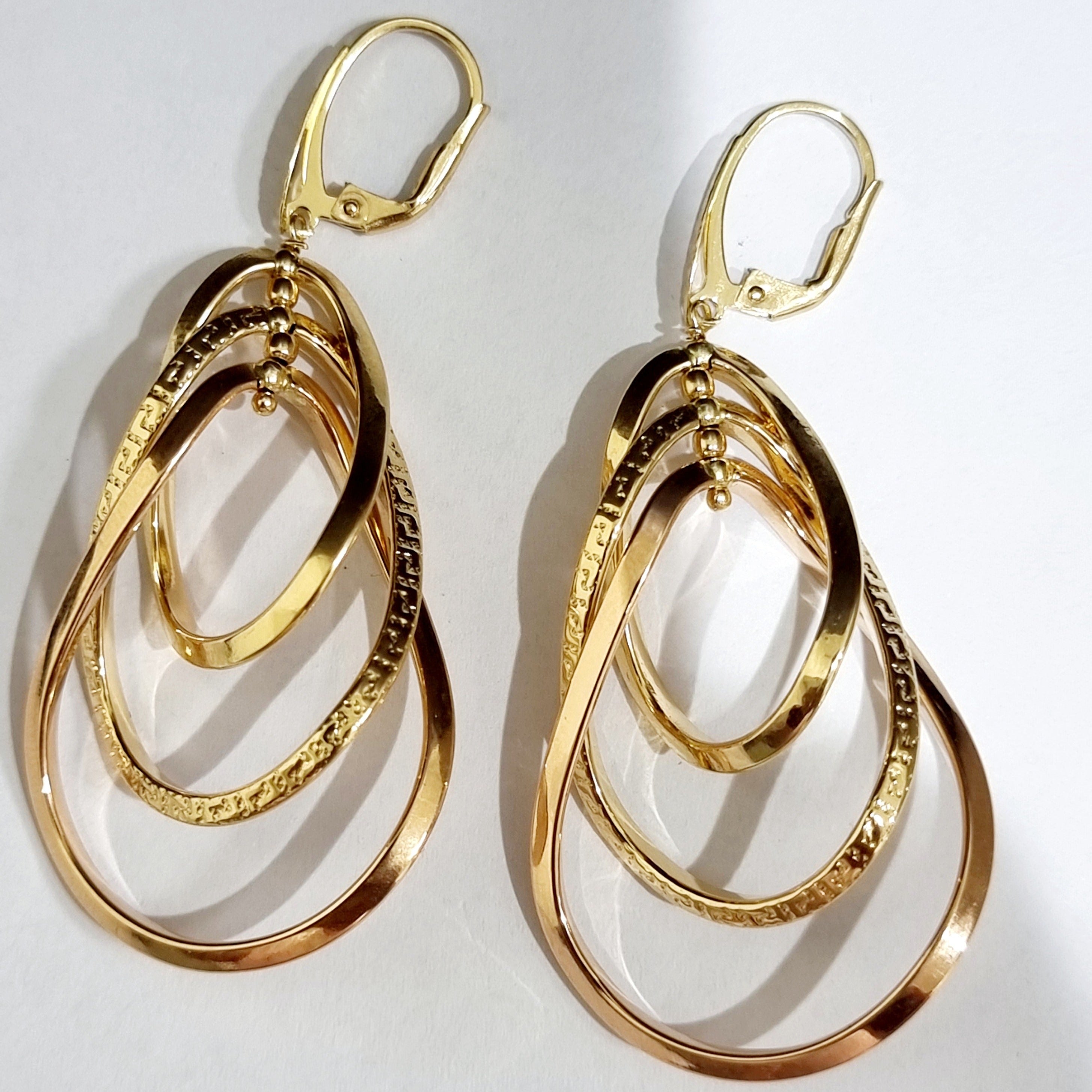 18K Pure Gold Twisted Drop Earring Set