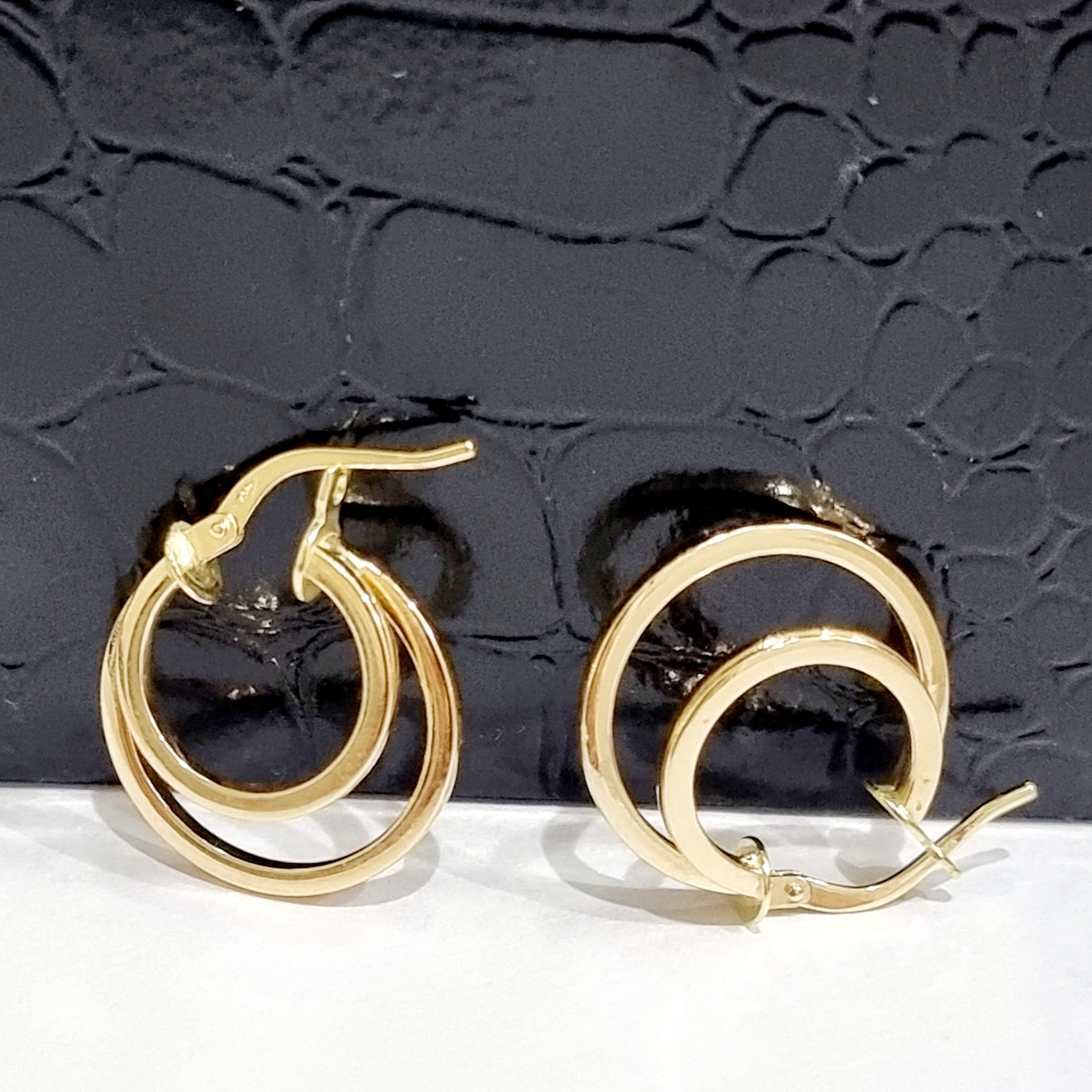 18K Pure Gold Double Round Earring Set