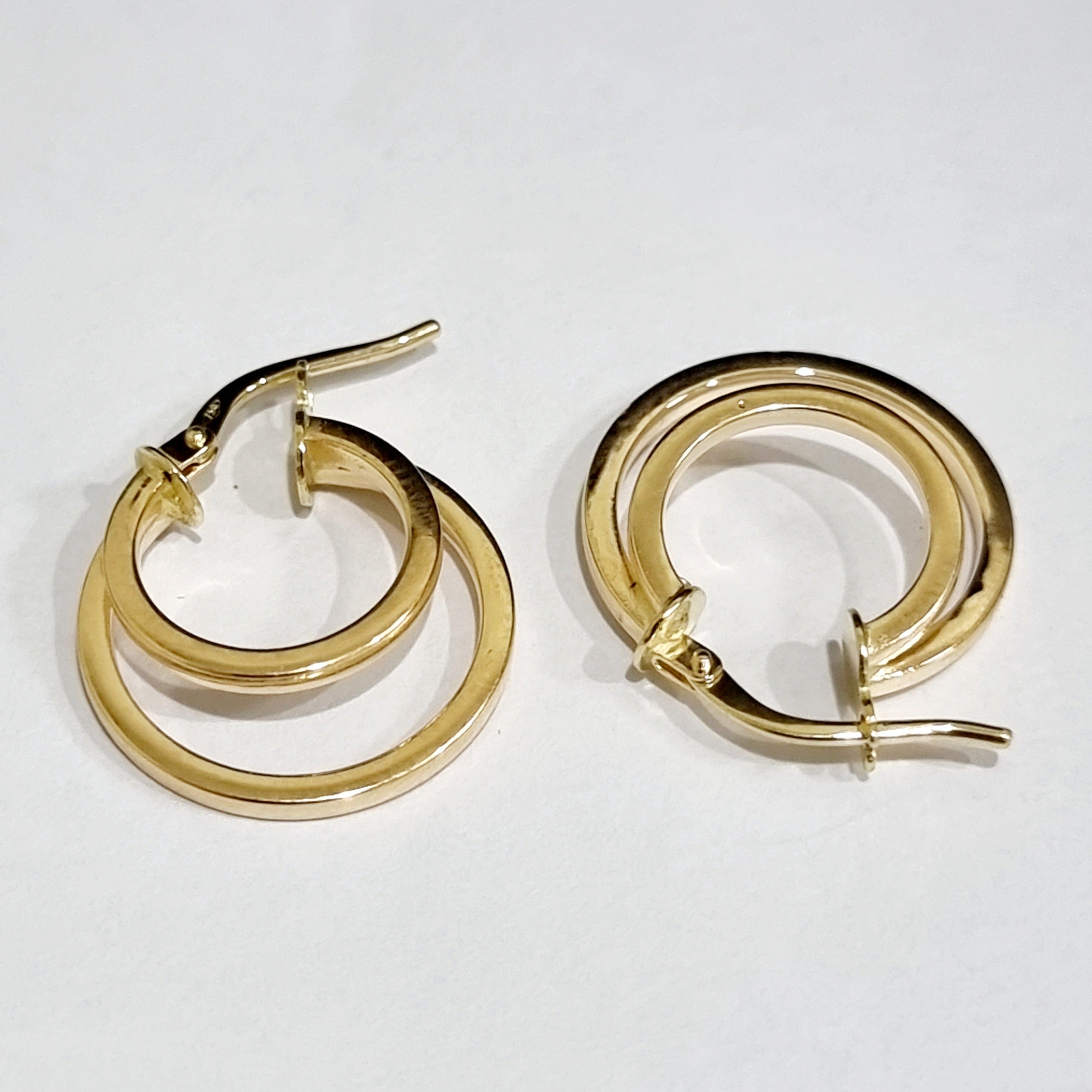 18K Pure Gold Double Round Earring Set