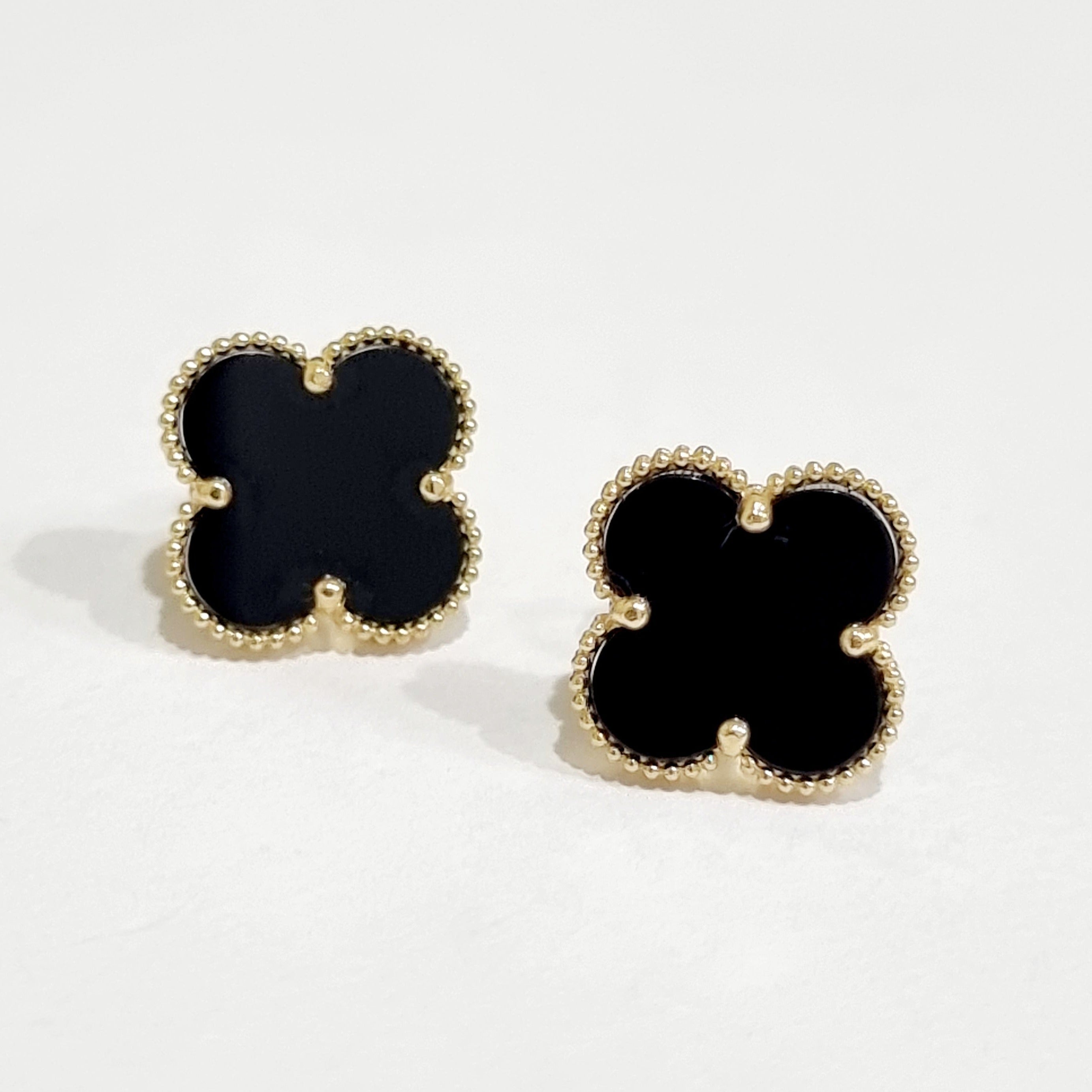 18K Pure Gold Black Flower Earring Set